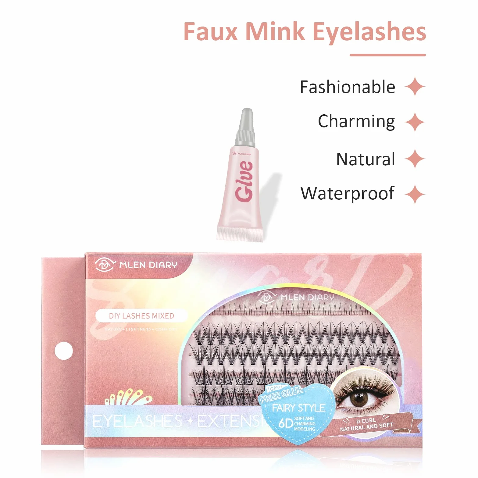 Mlen Diary Cluster Lashes mieszane 3 typy 56 szt. kamelii Lash Bottom Lashes z klejem