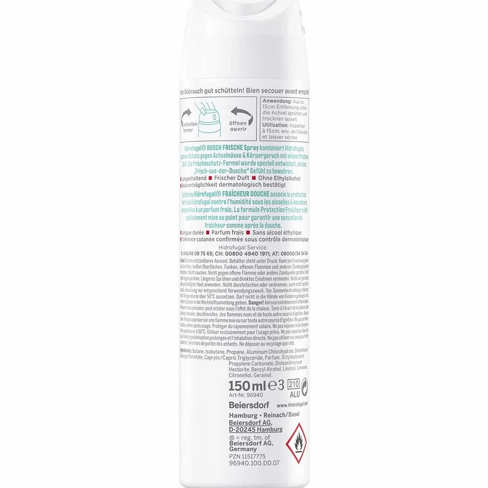 Hidrofugal Antyperspirant w sprayu 150 ml szybkoschnący bez alkoholu etylowego