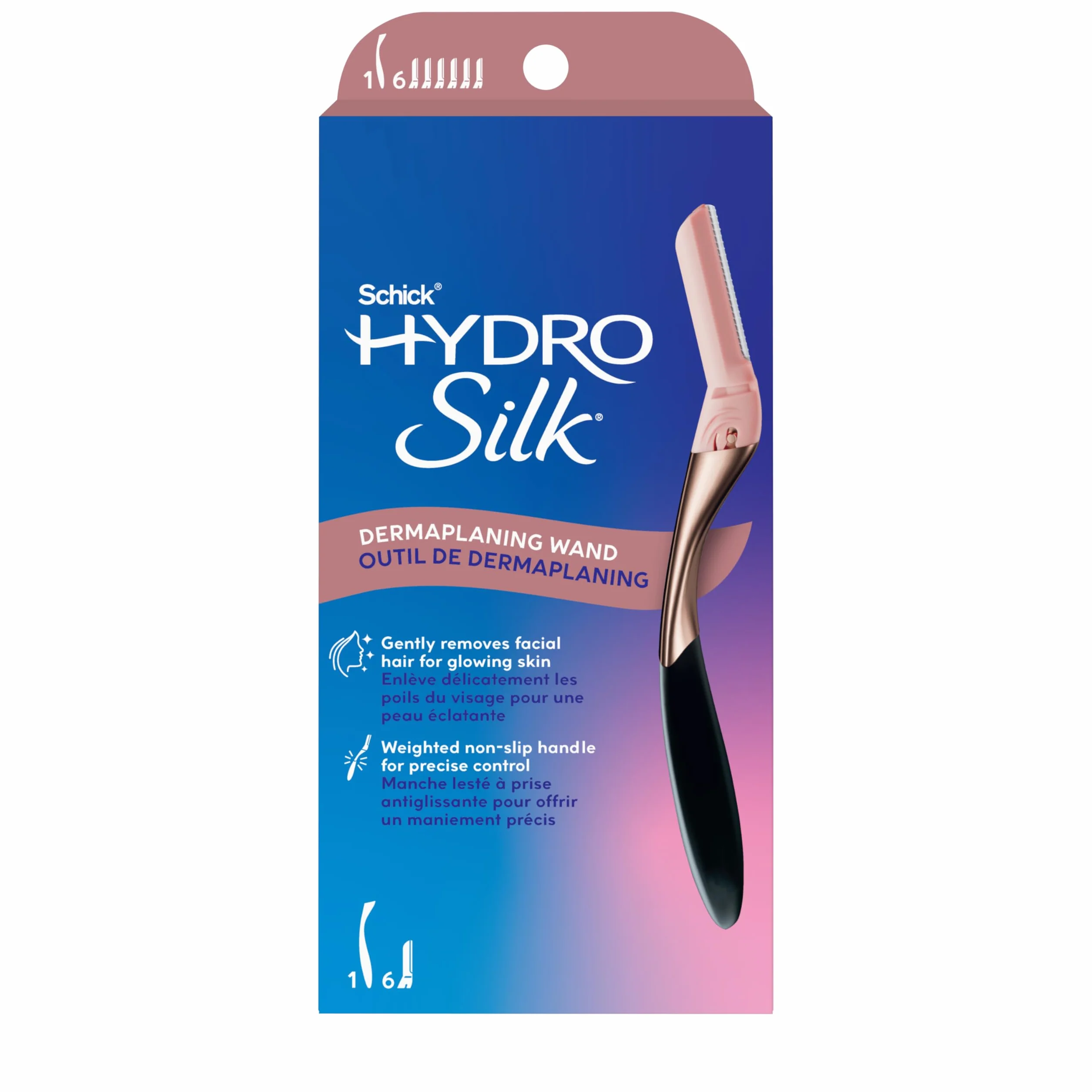 Schick Hydro Silk Dermaplaning Wand, narzędzie do dermaplanowania twarzy z 6 ostrzami