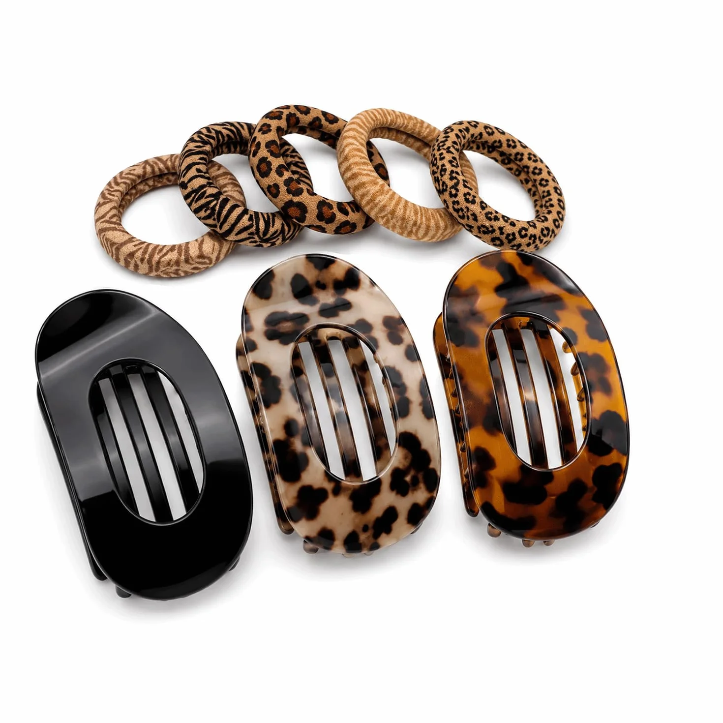 LEMONSTONE Leopard spinki do włosów zestaw 3 sztuki z 5 gumkami