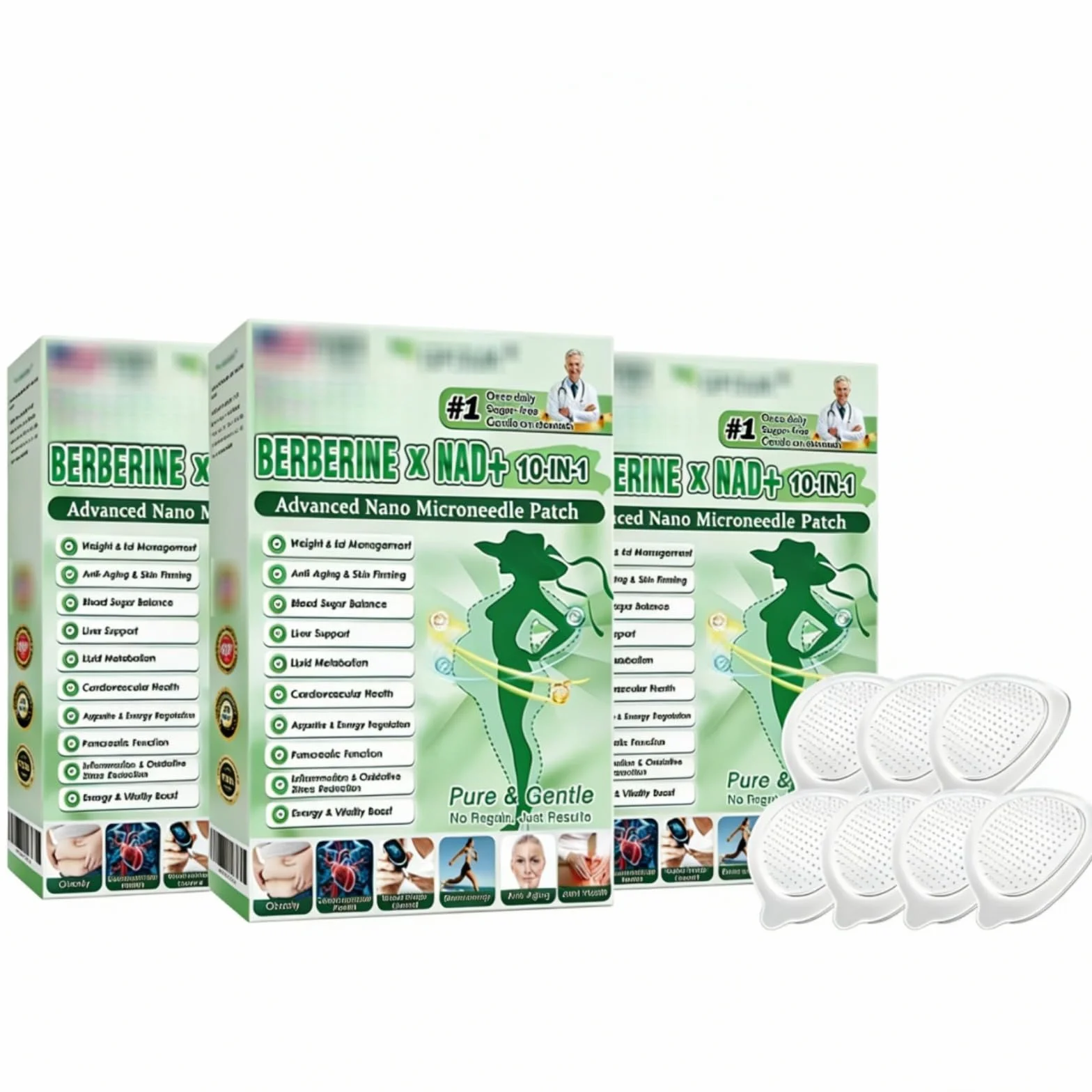 Pudełka Moringa X Berberine 10 w 1, naszywka odchudzająca Nano Microneedle, naturalne składniki, łatwa w aplikacji, niewidoczna pod ubraniem, idealna dla mężczyzn i kobiet