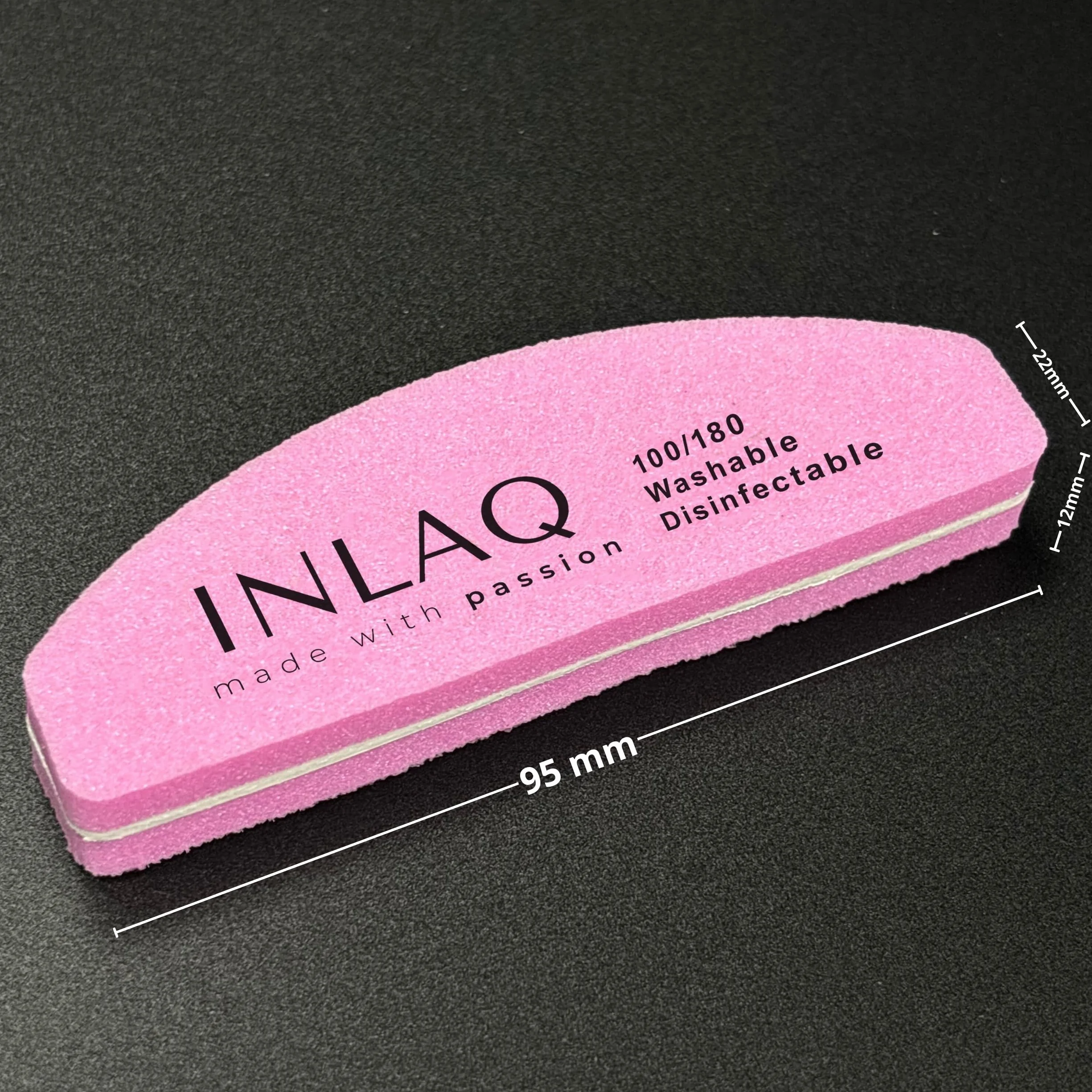 INLAQ® Mini Polerka do paznokci 100/180 - Pilniki do Manicure - Dwustronne Pilniki do Paznokci żelowych - Zmywalne i Wielokrotnego użytku – Idealne do Salonu i Użytku Domowego – Różowy