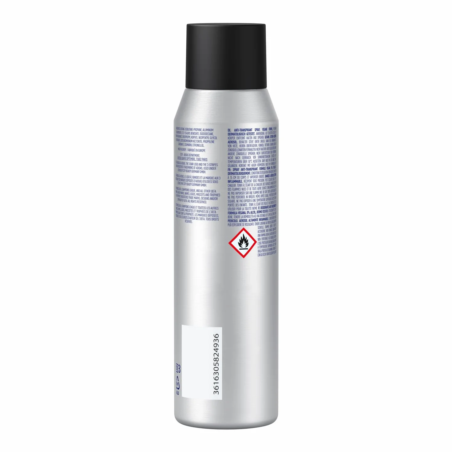 adidas UEFA Champions League Goal Edition antyperspirant dezodorant w sprayu, ochrona 72H, zielony zapach fougère z naturalnymi olejkami eterycznymi dla mężczyzn, 150 ml