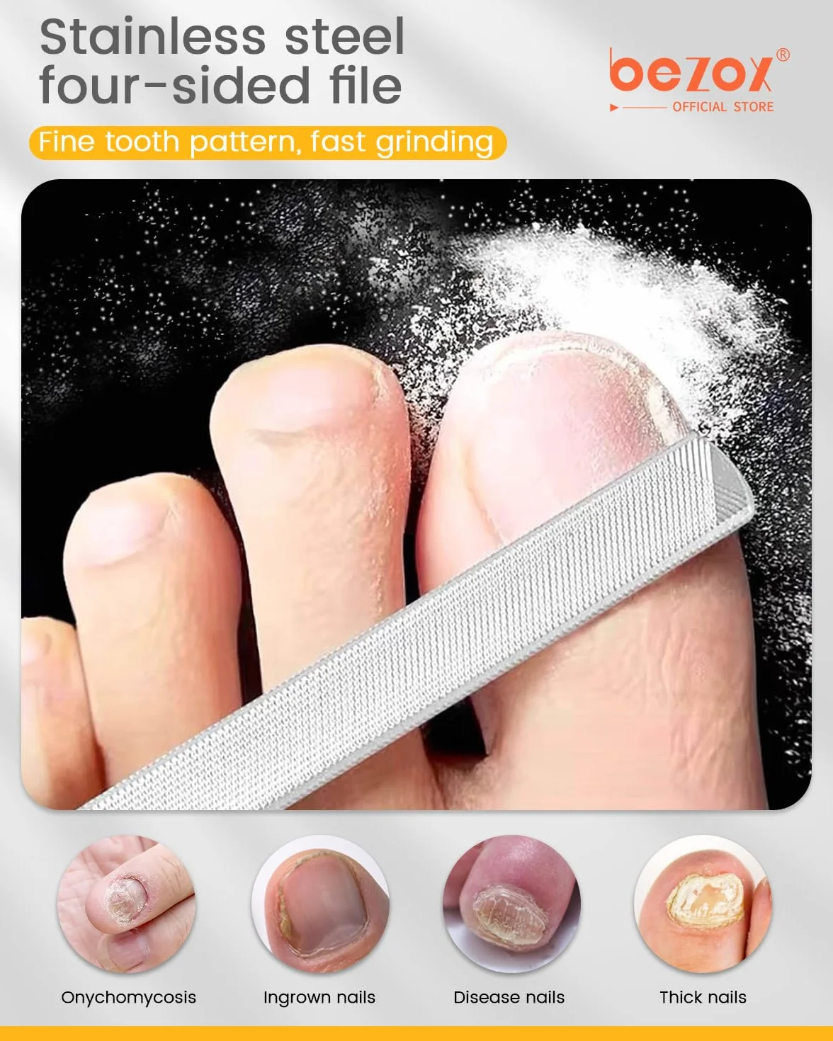 BEZOX Długi pilnik do paznokci ze stali do grzybicy paznokci, wrastających paznokci, grube i grzybicze paznokcie z dwustronnym podnośnikiem do paznokci – najlepszy manicure