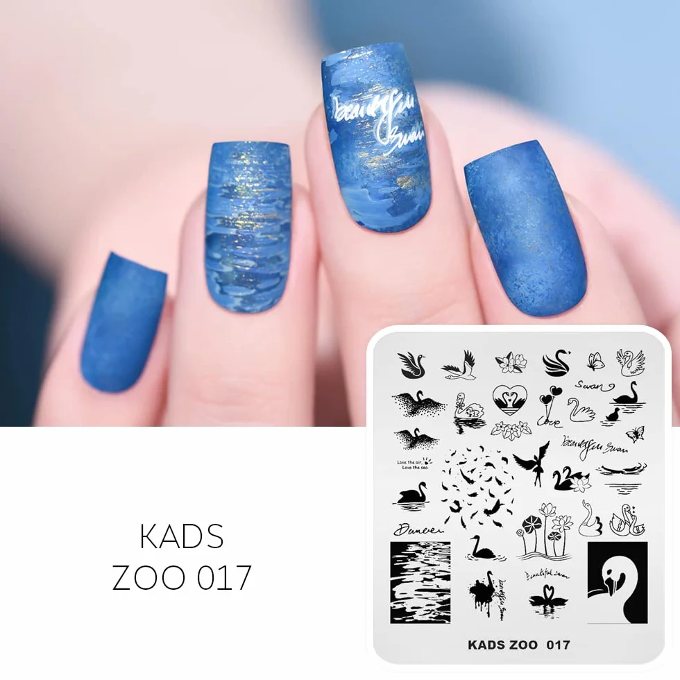 KADS Płytki do stemplowania paznokci zestaw stempli geometria łabędź 2 szablony + 1 silikonowy stempel