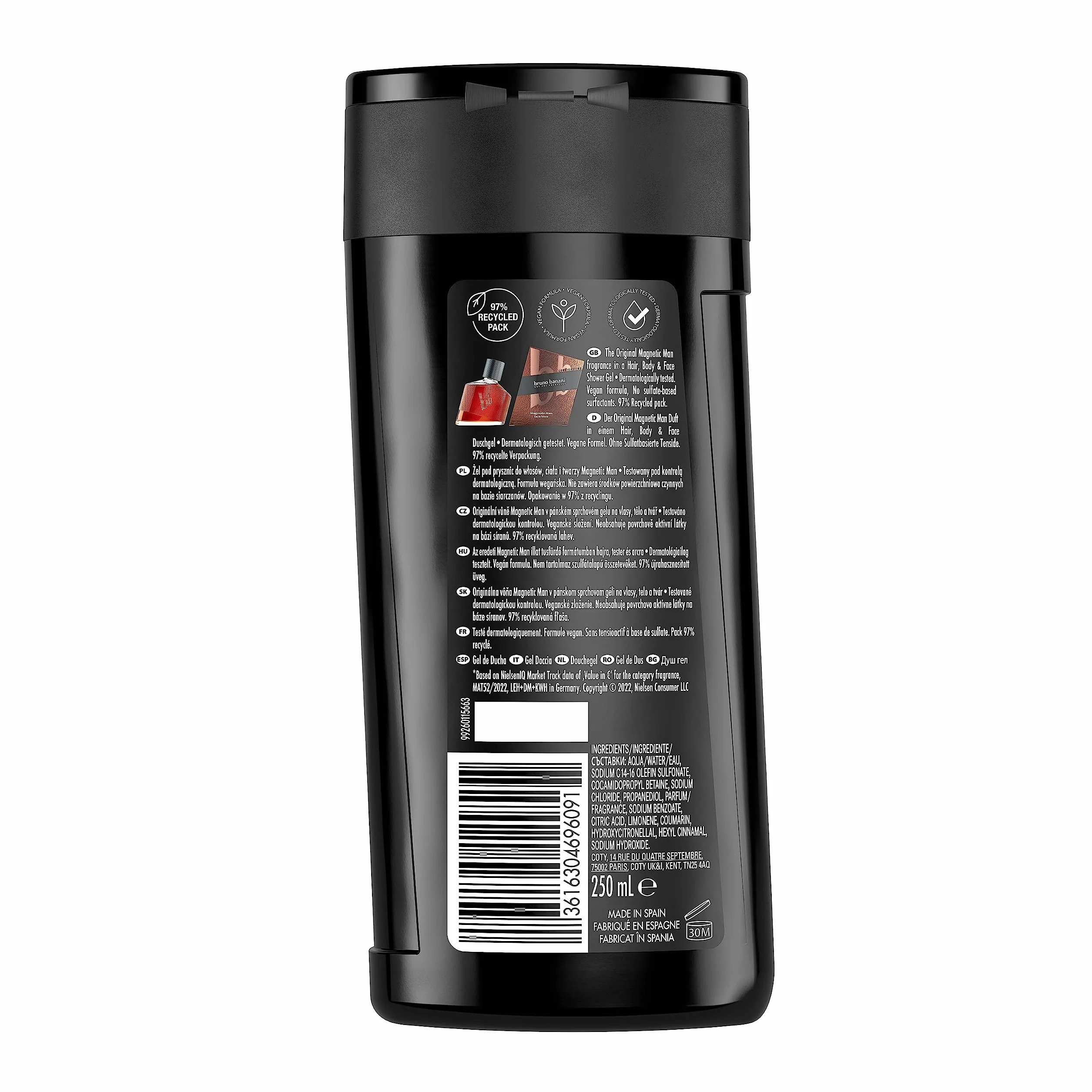 bruno banani Magnetic Man Shower Gel żel pod prysznic 3 w 1 z urzekającą nutą bursztynu, 250 ml