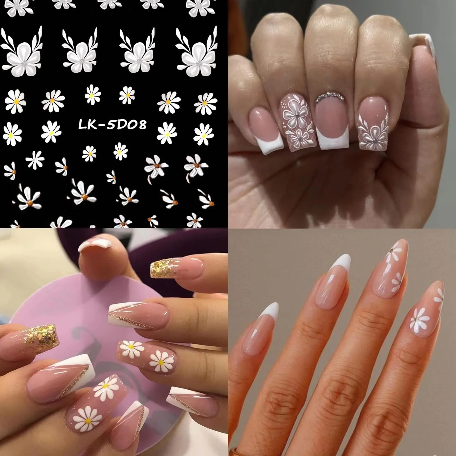VelvetGlow Nail Art naklejka 5D drukowane kolorowe kwiaty naklejki na paznokcie samoprzylepne wiosna lato serce stokrotka akcesoria do paznokci 3D projekt paznokci dla kobiet dekoracja paznokci
