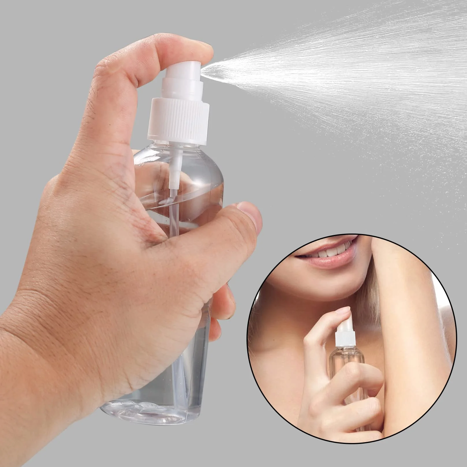 Zestaw podróżnych butelek 100ml plastikowe z 2 dyszami i 2 lejkami