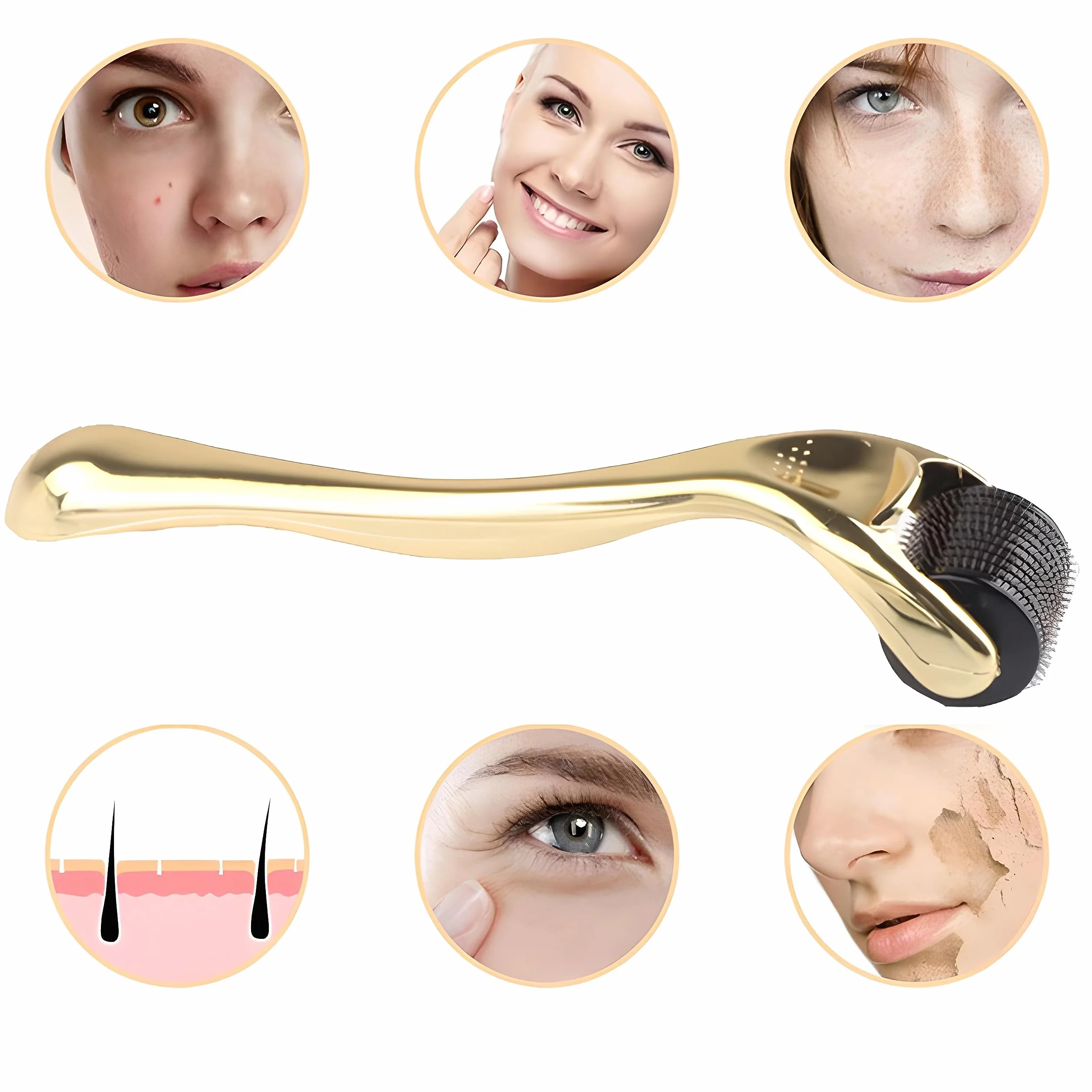 Retoo Derma roller, wałek do mikronakłuwania, porost brody, wałek do mikroigieł z 3 długościami igieł: 0,5, 1, 1,5mm mikroigłowy wałek derma do twarzy, ciała, przeciwstarzeniowy, przeciwzmarszczkowy