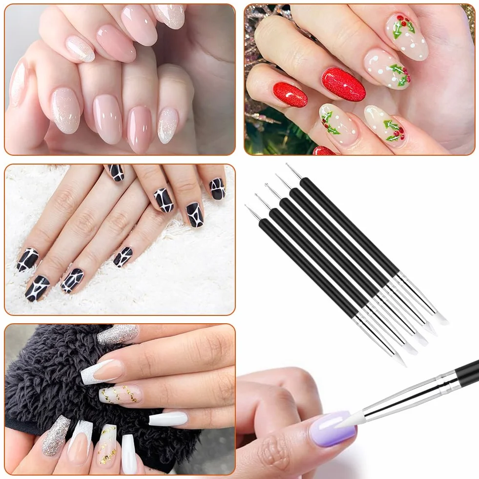 5 szt. Pióro do Rzeźbienia Nail Art, Silikonowe Narzędzia do Paznokci z Podwójną Końcówką, Narzędzie do Kropkowania z Podwójnym Końcem, Pióro do Rzeźbienia Lakieru do Paznokci z Kryształkami