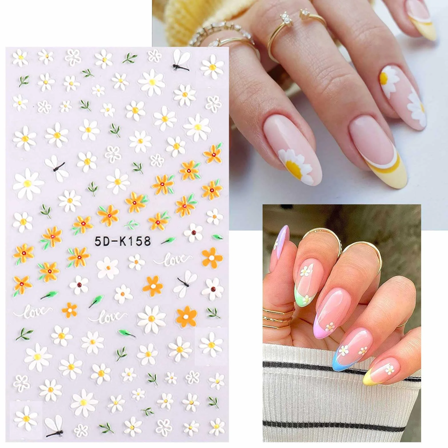 Naklejki na Paznokcie 3D Kwiat 5 Arkuszy Nail Art Sticker Samoprzylepne Dekoracji