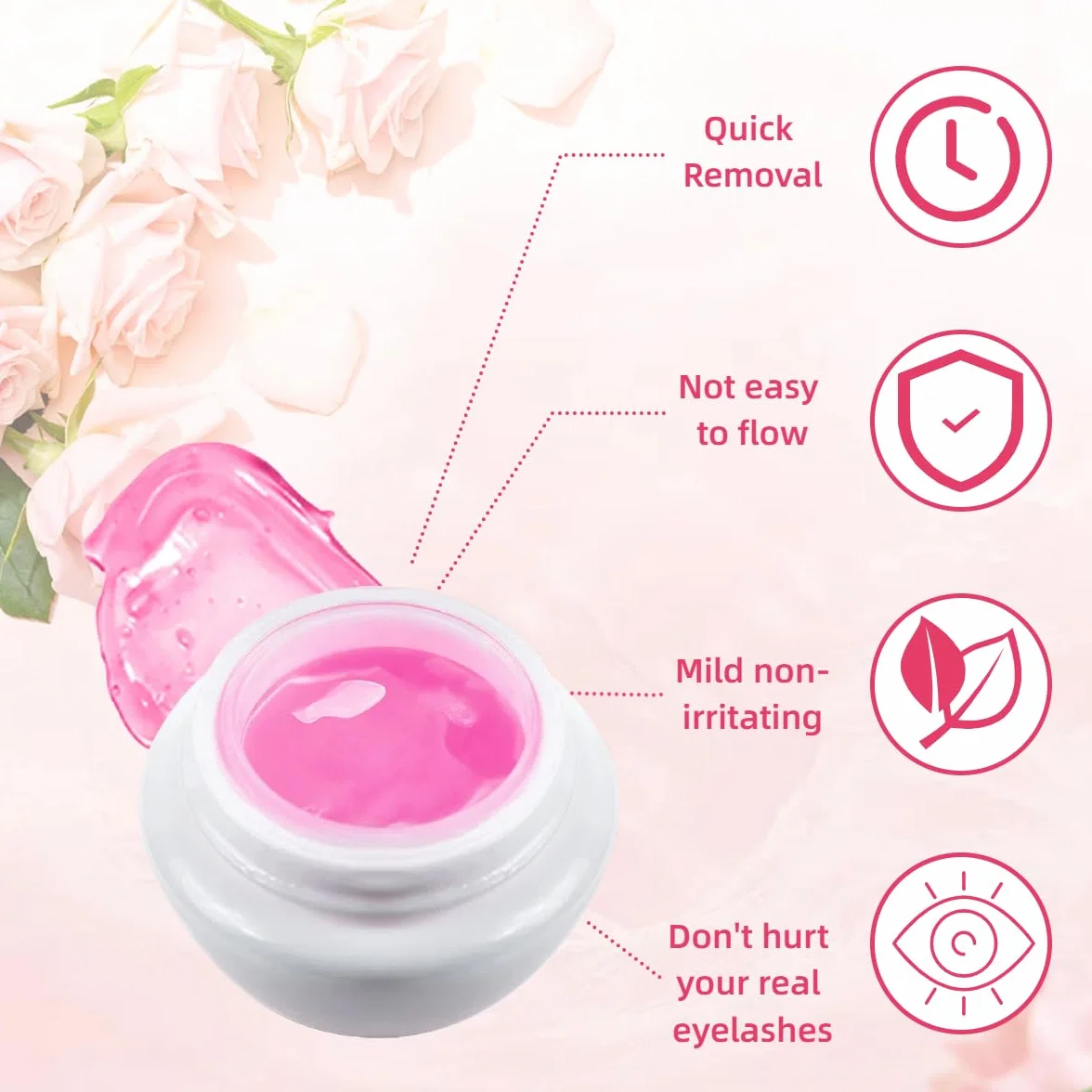 Lash Remover, krem do usuwania rzęs, przedłużanie rzęs z 100 wacikami, nadaje się do usuwania rzęs bez śladów, niskie podrażnienia, różowy, 5 g