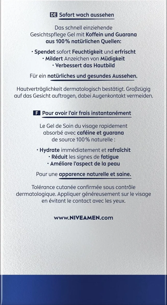 NIVEA MEN Active Energy Odświeżający żel-krem do twarzy dla mężczyzn z kofeiną i guaraną, 50 ml