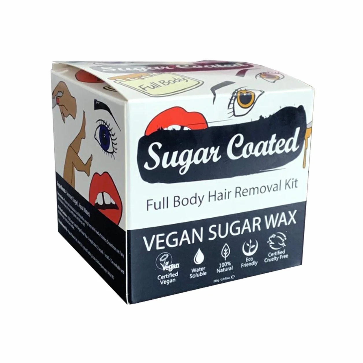 Sugar Coated Hair Removal Wax Kit for Full Body, Sugar Wax for Body Hair Removal with Wax Strips, Gentle and Non-Damaging Waxing Kit, Suitable for All Skin Types, Naturally Scented 250g