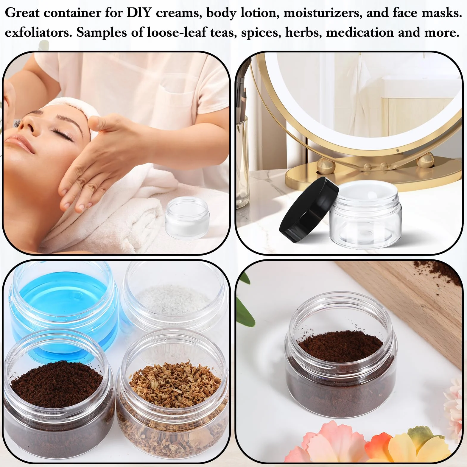 4 sztuki słoiczki, 30ml plastikowe słoiczki kremowe do napełnienia, słoiczki na balsam do ust, słoiczki kremowe, małe słoiczki na smary, pojemniki kremowe, puste słoiczki na kosmetyki, kremy