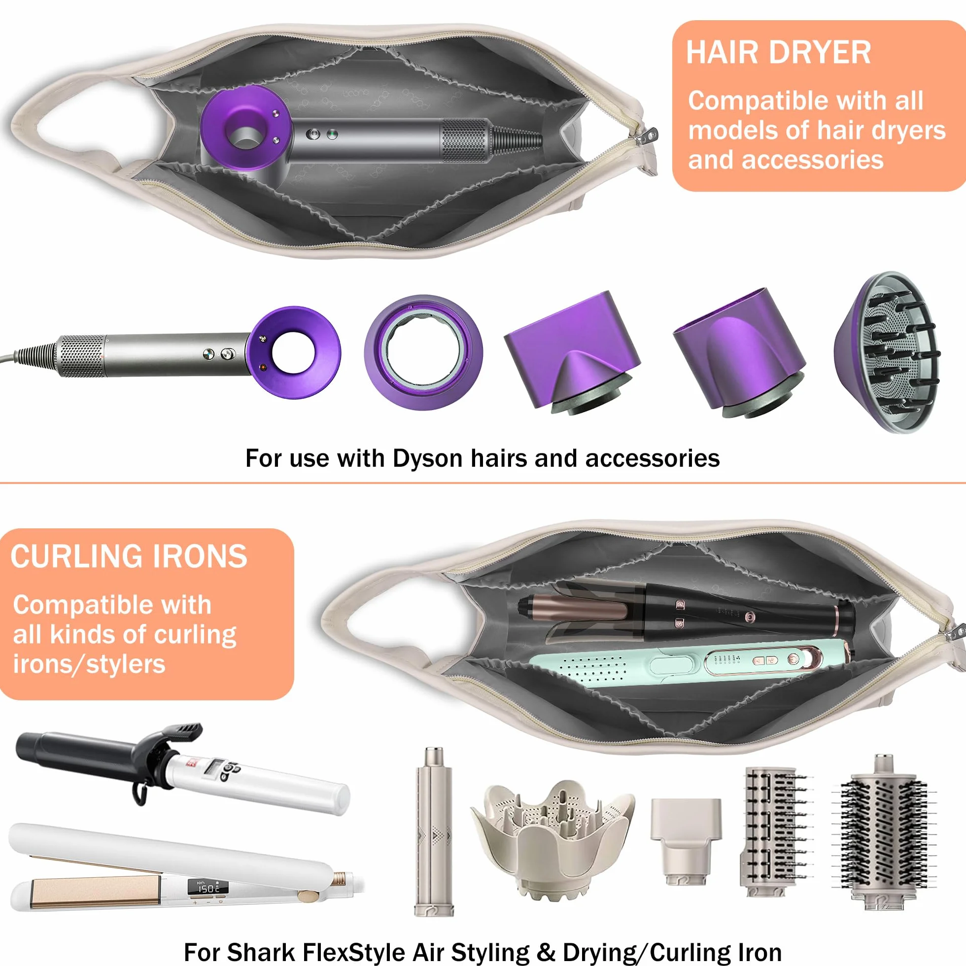 Przenośna torba na podróże kompatybilna z suszarką do włosów Dyson Airwrap Supersonic, skrzynka transportowa z poliuretanu na narzędzie do włosów Shark Flexstyle Airstraight, torba organizująca na