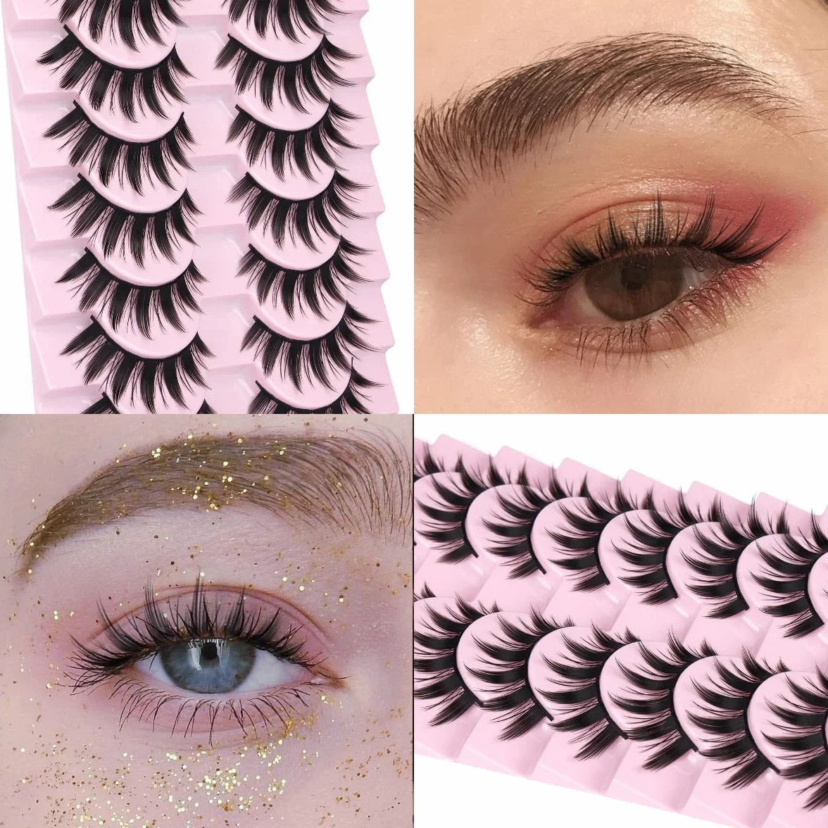 Lashes Manga Eyelashes Cat Eye Lashes Spiky Eyelash Strips Natural Look 10 par, koreańskie, japońskie, azjatyckie, cosplay, sztuczne rzęsy, wygląd jak indywidualny zestaw (M01)