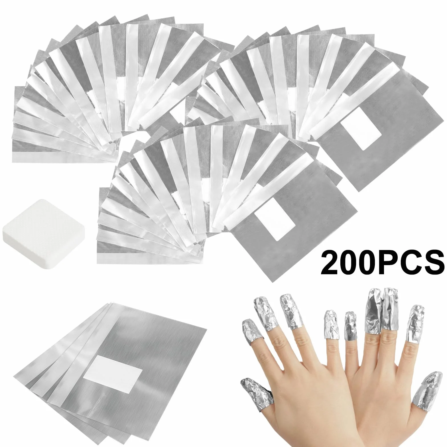 LOPHE Podkładki do usuwania lakieru do paznokci, 200 sztuk, folia aluminiowa, 100 sztuk