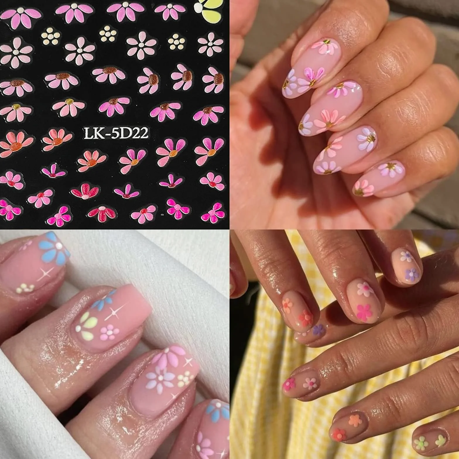 VelvetGlow Nail Art naklejka 5D drukowane kolorowe kwiaty naklejki na paznokcie samoprzylepne wiosna lato serce stokrotka akcesoria do paznokci 3D projekt paznokci dla kobiet dekoracja paznokci