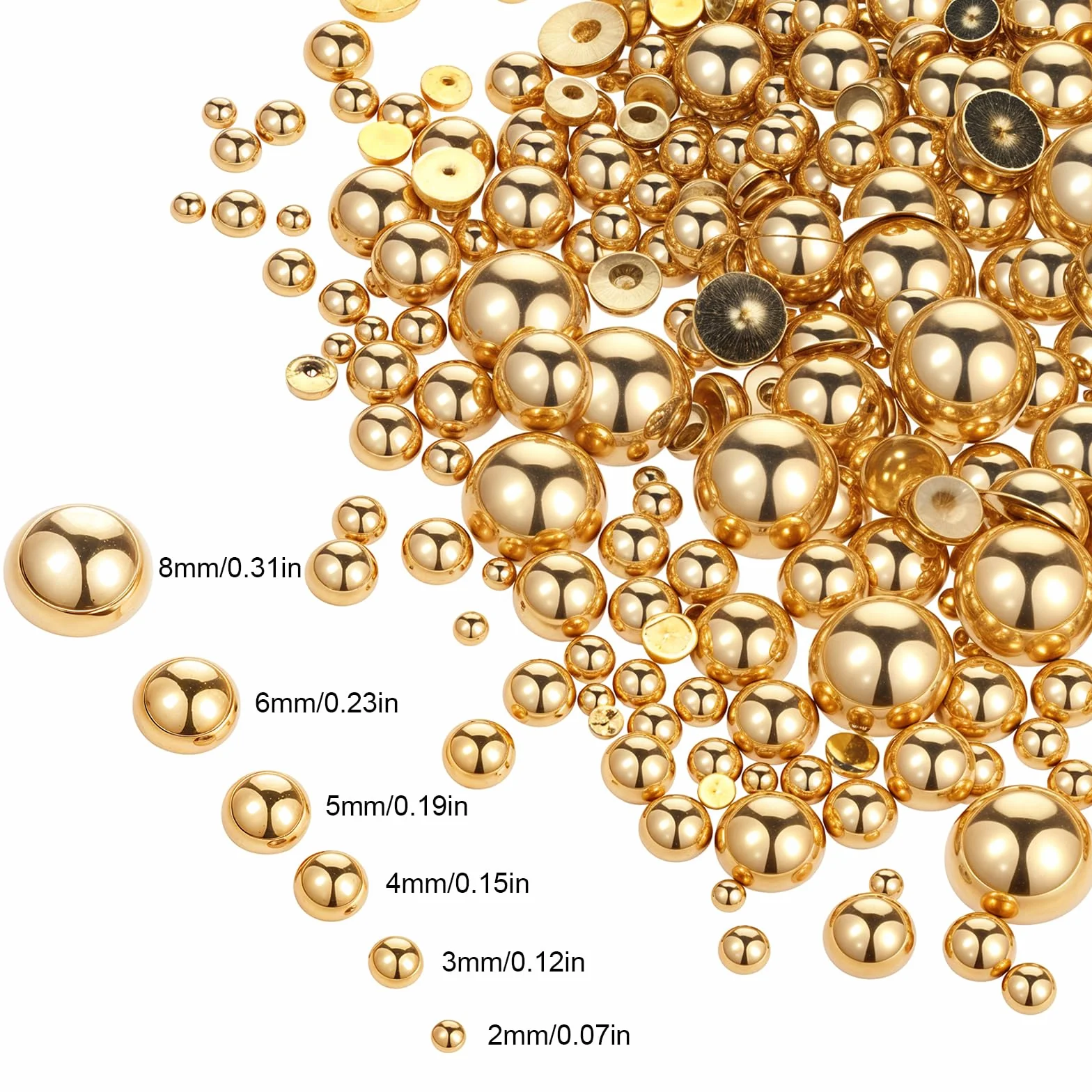 Złote płaskie perły z płaskim tyłem, sztuczne perły, półkula, płaskie koraliki, różne rozmiary, 2 mm, 8 mm, złote brzoskwinie, płaskie koraliki perłowe do samodzielnego wykonania zdobienia paznokci