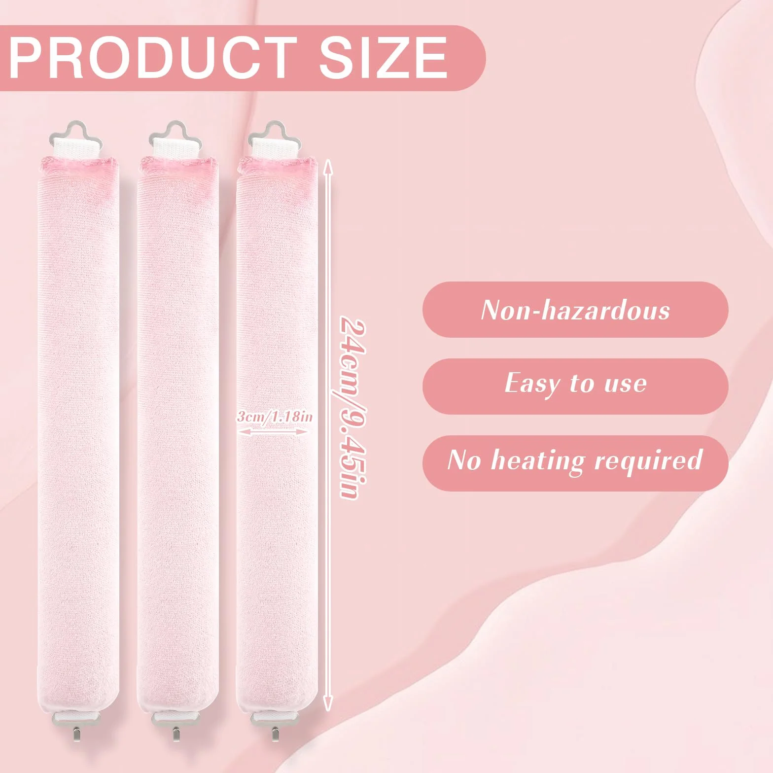 Abeillo Heatless Curls 3 sztuki loków bez wysokiej temperatury zestaw do samodzielnego wykonania loków na noc duża do długich i średnich włosów różowe