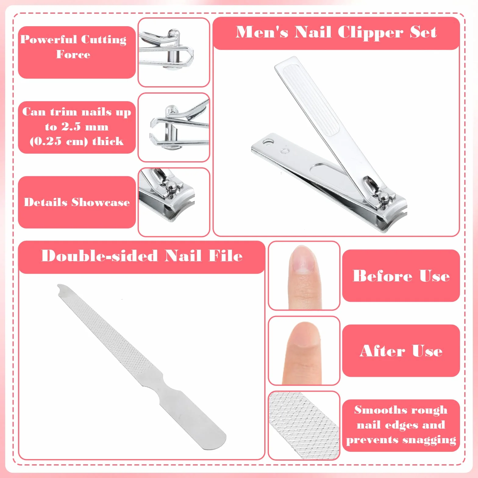 Zestaw do manicure 6 w 1 ze stali nierdzewnej, przenośny obcinacz do paznokci
