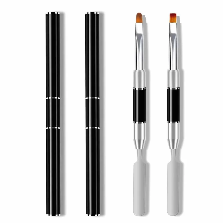 Metalowe szczotki do paznokci, 2 sztuki pędzli do paznokci, dwupunktowy pędzel i narzędzie do usuwania żelu, Magic Extender Gel Tool do zdobienia paznokci UV/LED, akrylowe rozszerzanie paznokci, kolor
