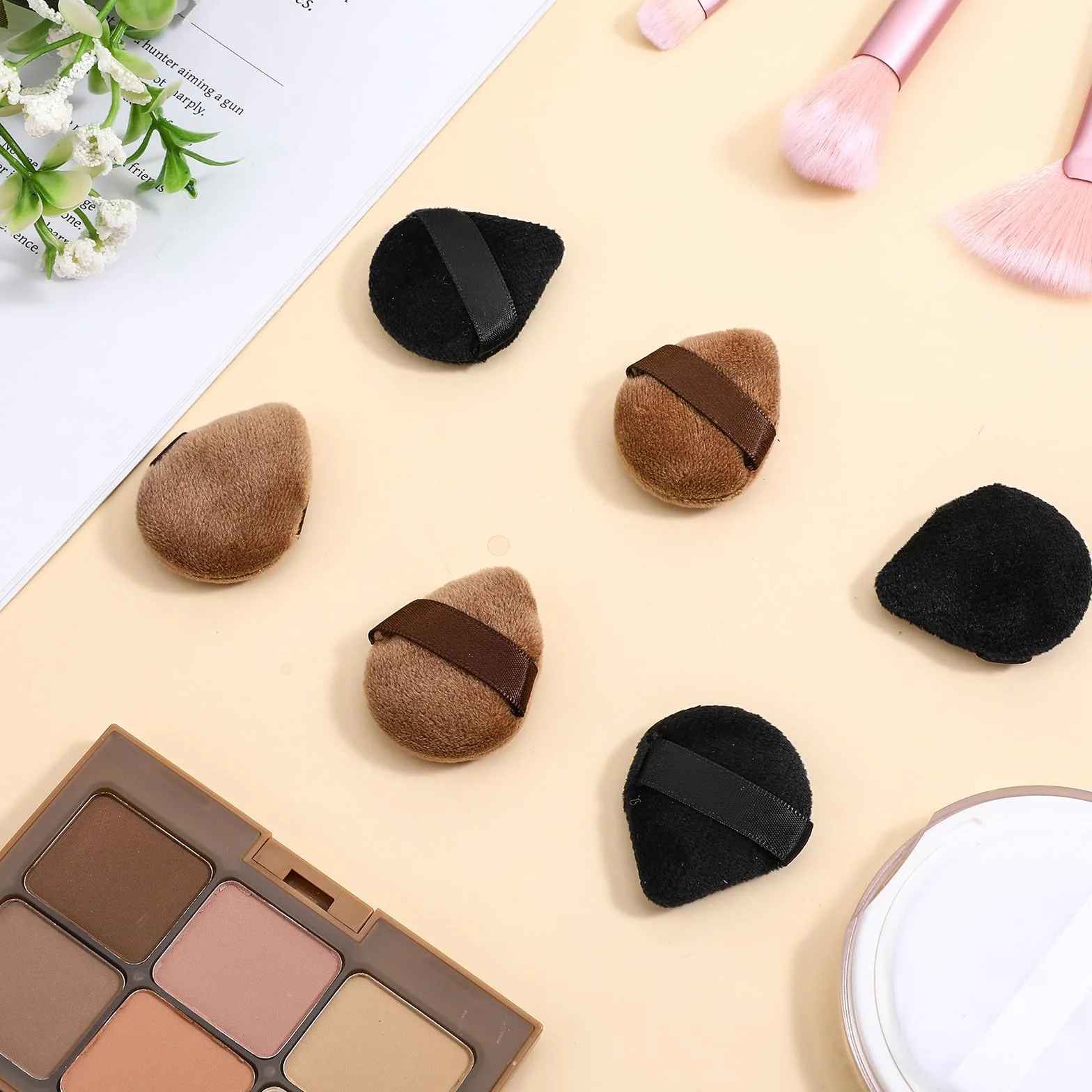 Mabor 6 szt. mini pudru aksamitne luźne wielokrotnego użytku do różu rozświetlania cienia czarno-brązowe