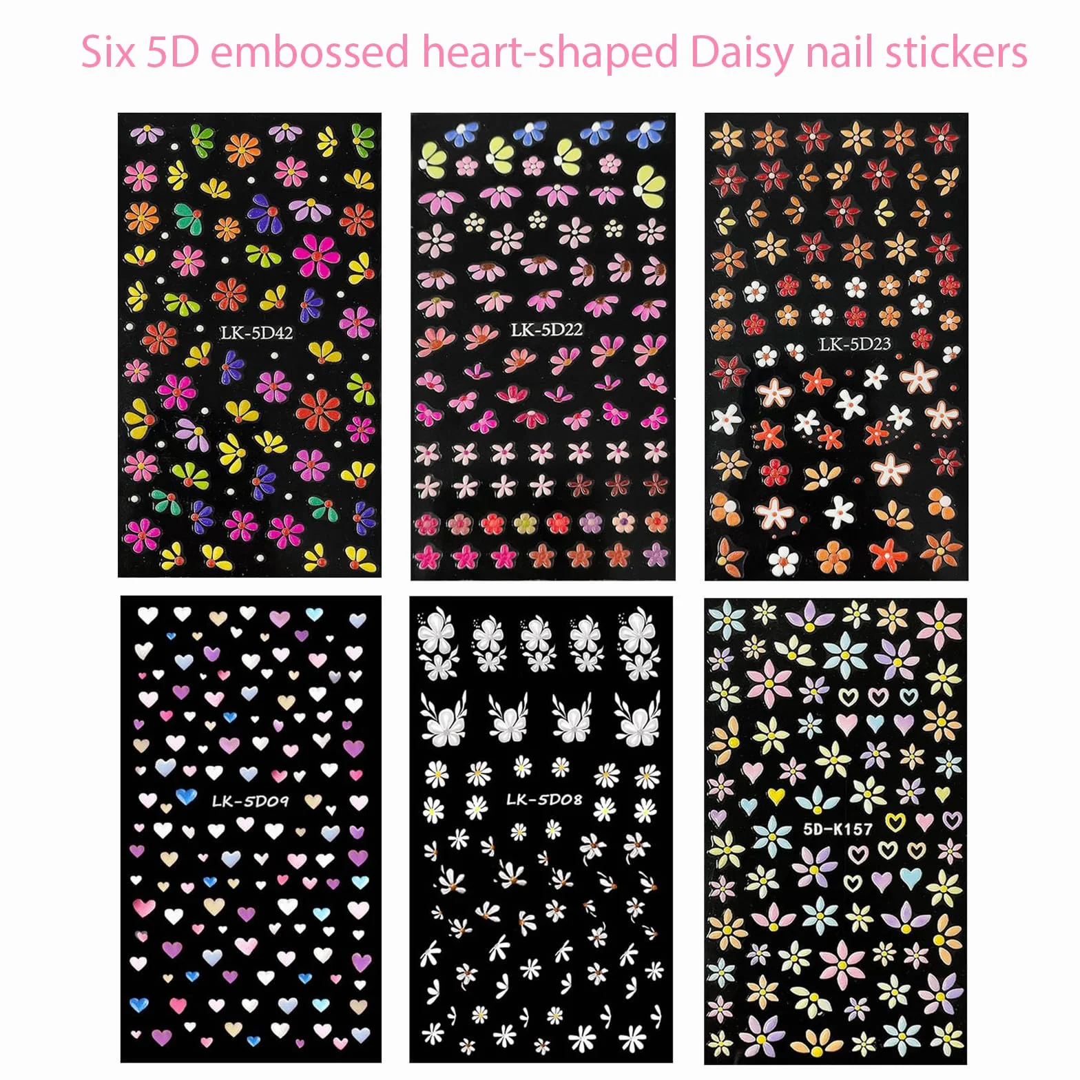 VelvetGlow Nail Art naklejka 5D drukowane kolorowe kwiaty naklejki na paznokcie samoprzylepne wiosna lato serce stokrotka akcesoria do paznokci 3D projekt paznokci dla kobiet dekoracja paznokci