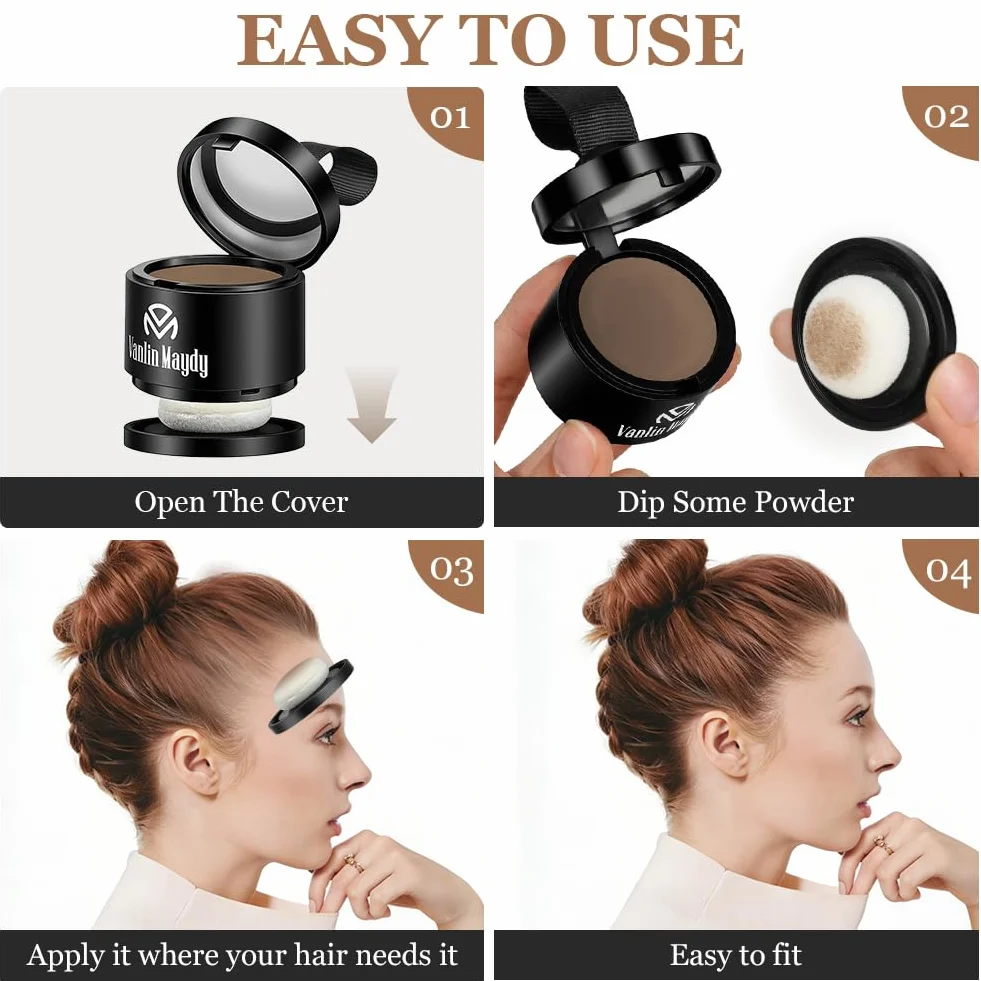 Root Touch Up Powder 4 g, korektor linii włosów, do szarych korzeni i przerzedzających się włosów, odporny na pot i wodę, z lustrem i pudrem, ciemnobrązowy
