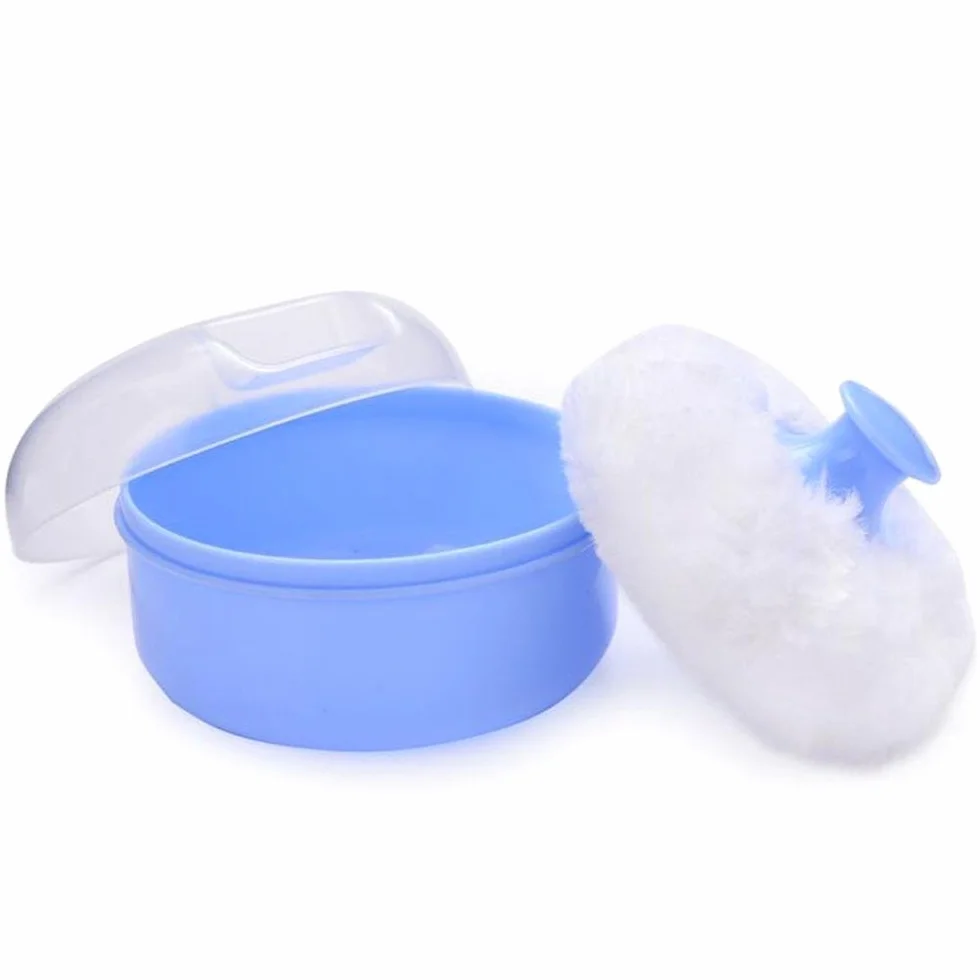Baby Soft Face Body Kosmetyki Puder Tassel Sponge Box Fall Box Fall Container (niebieski)