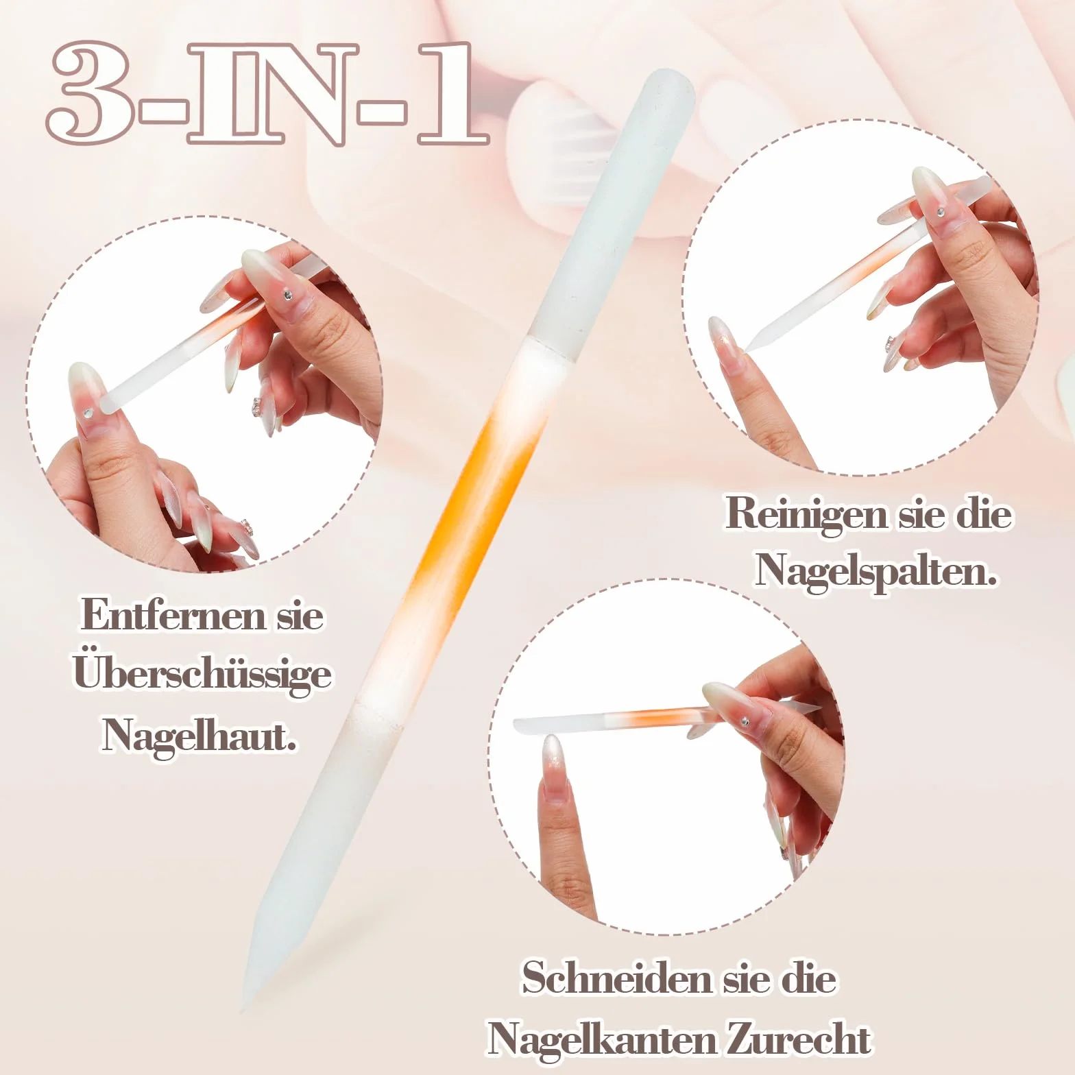 TNSLAND 2 sztuki łopatek do skórek ze szkła, patyczki do manicure z dwoma końcówkami, narzędzia do manicure premium ze szkła, pilnik do zrogowaciałego naskórka i suchej skóry, przyrząd do formowania