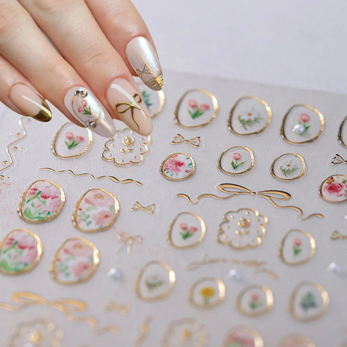 JMEOWIO 3D Kokardka Kwiatowa Naklejki na Paznokcie 1 Arkuszy Nail Art Sticker Samoprzylepne Naklejek na Paznokcie Dekoracji Paznokci