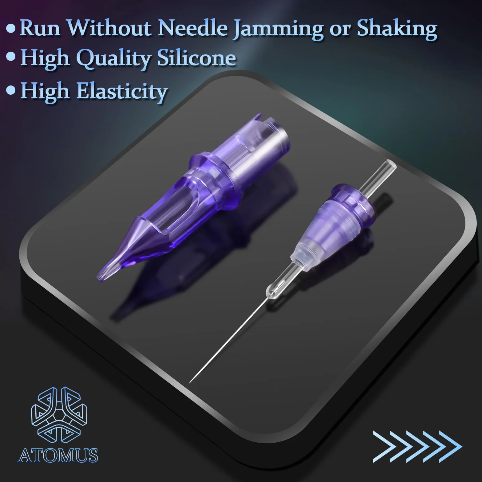 ATOMUS 20pcs Purple Tattoo Cartridge Needles 1001RL Liner Permanent Eyebrow Disposable Silicone Ink Cups for Tattoo Gun Pen Rotary Machine