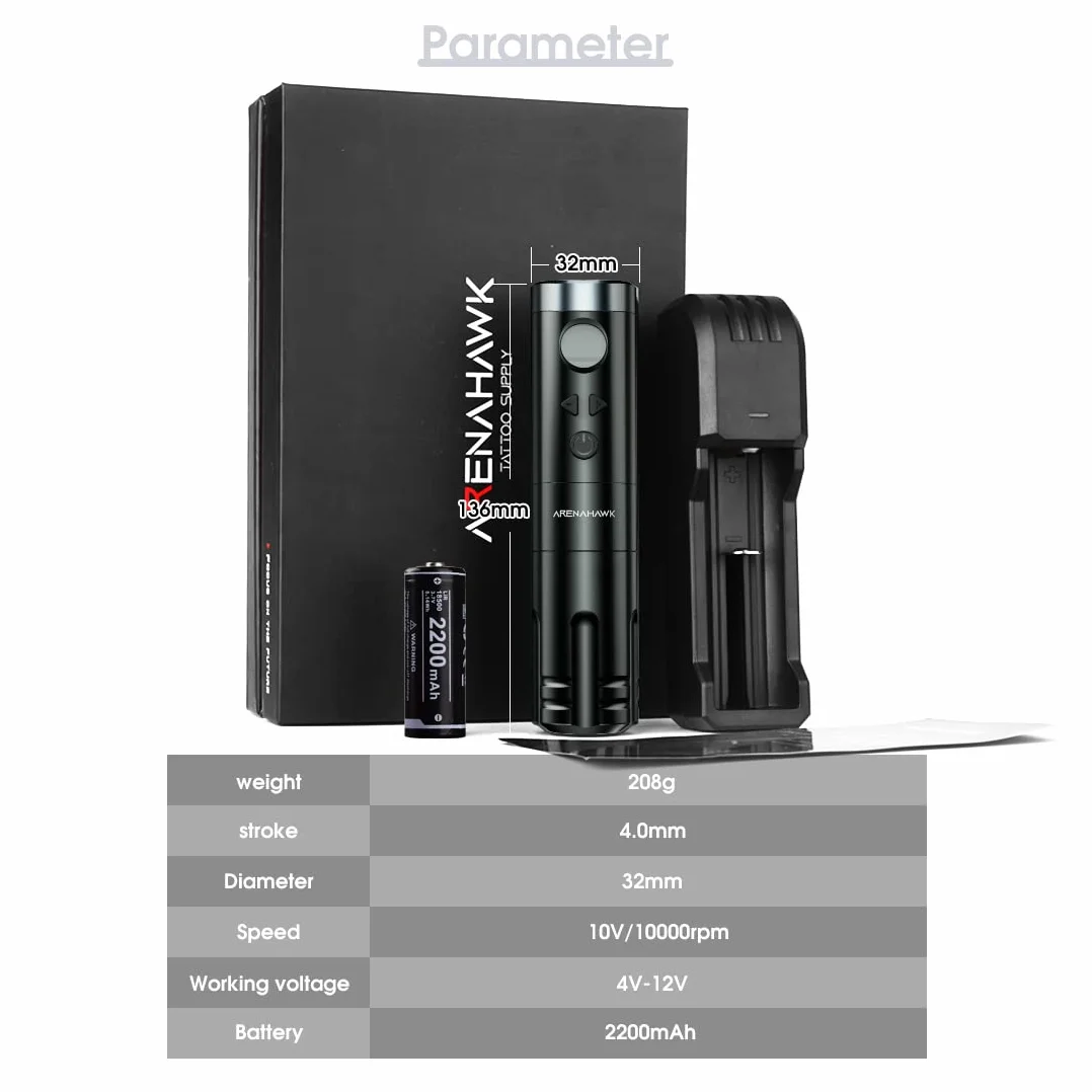 Wireless Tattoo Pen Maschine Set Rotary Battery with 2 Batteries 4mm