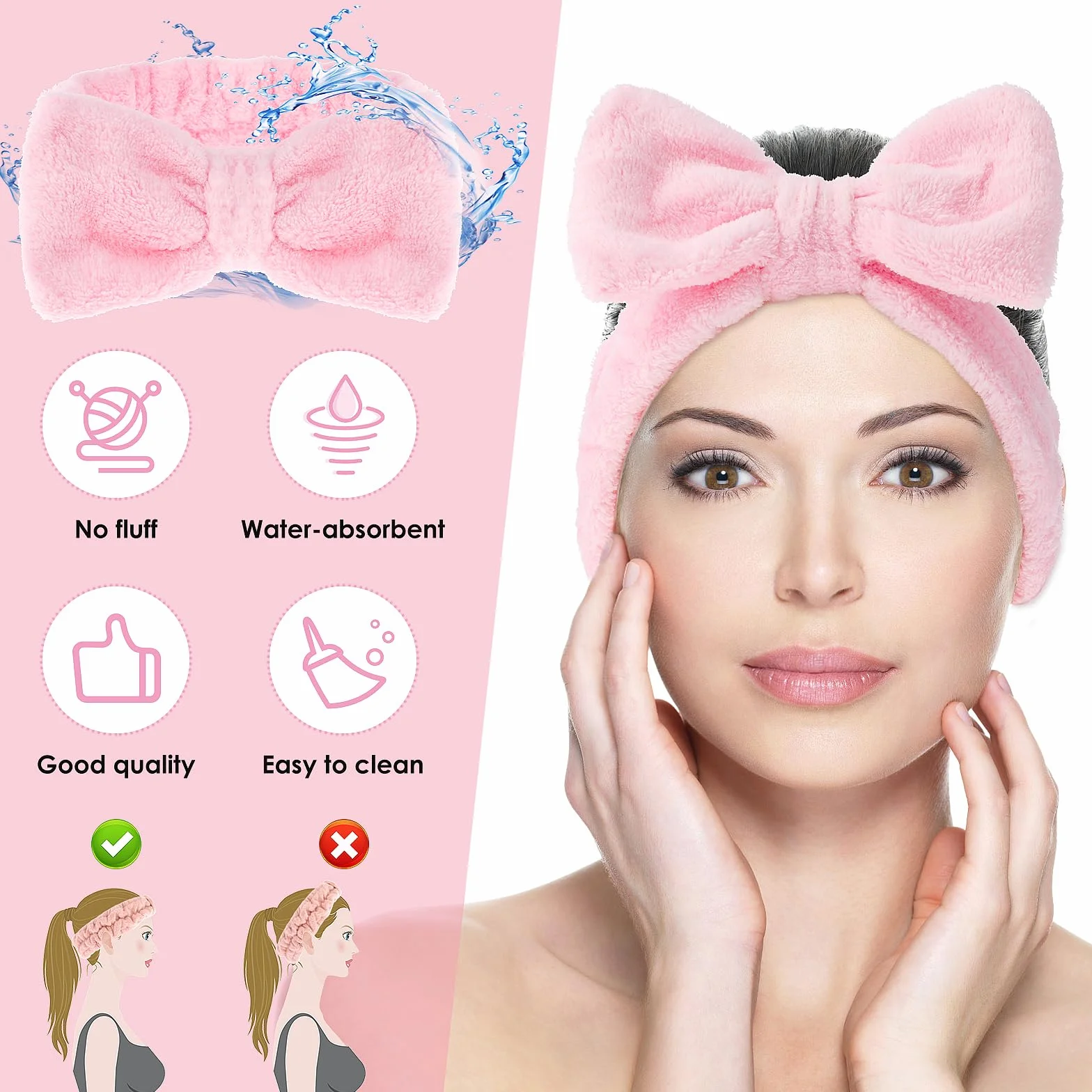Opaska do spa do mycia twarzy - opaski do makijażu chłonne kokardka opaska na głowę do mycia twarzy, miękki koralowy polar pielęgnacja twarzy opaska na głowę elastyczna opaska na włosy opaska do mycia