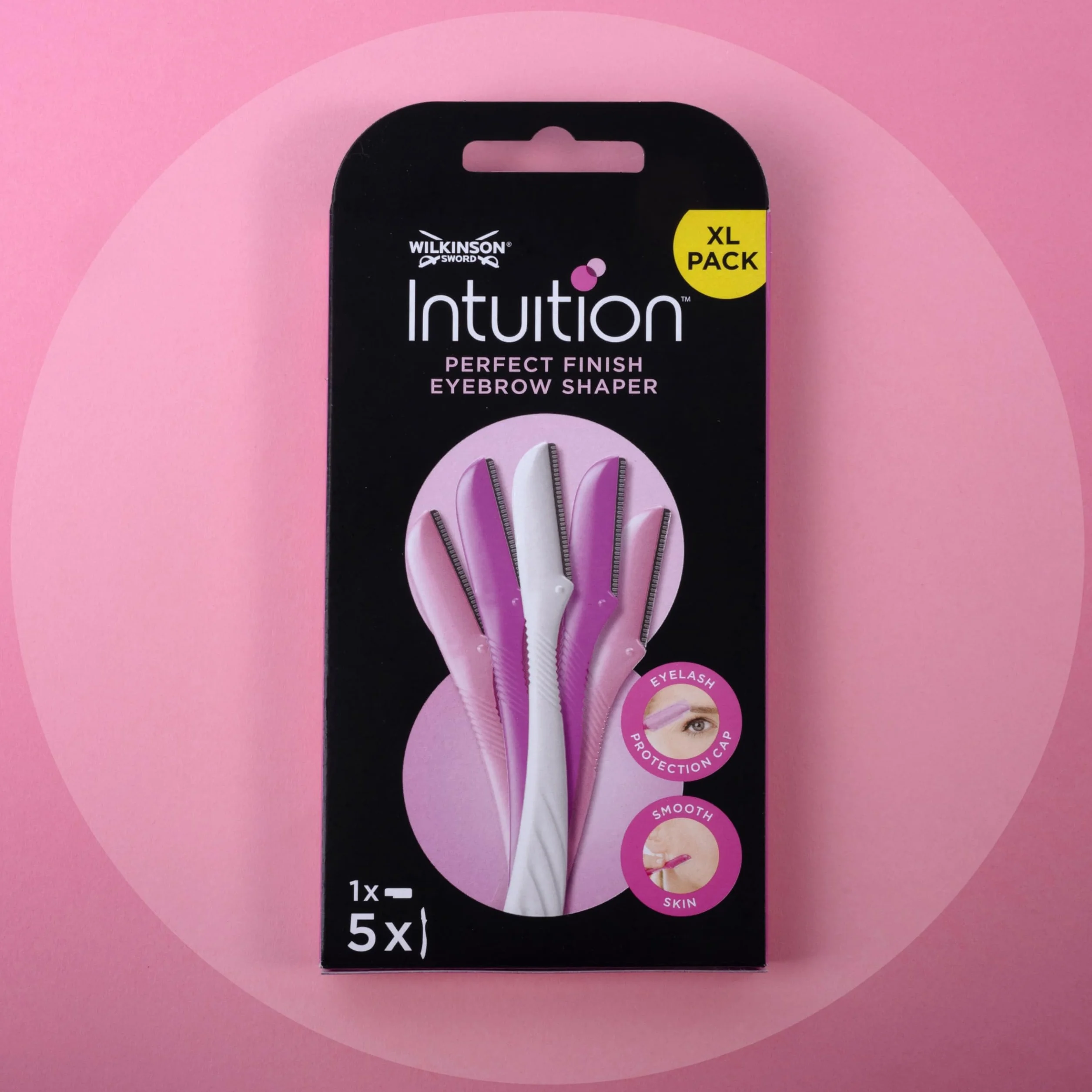 WILKINSON SWORD - Intuition Eyebrow Shaper dla kobiet | Usuwanie włosów twarzy i trymer | Narzędzie do złuszczania skóry | 5 jednorazowych maszynek do golenia