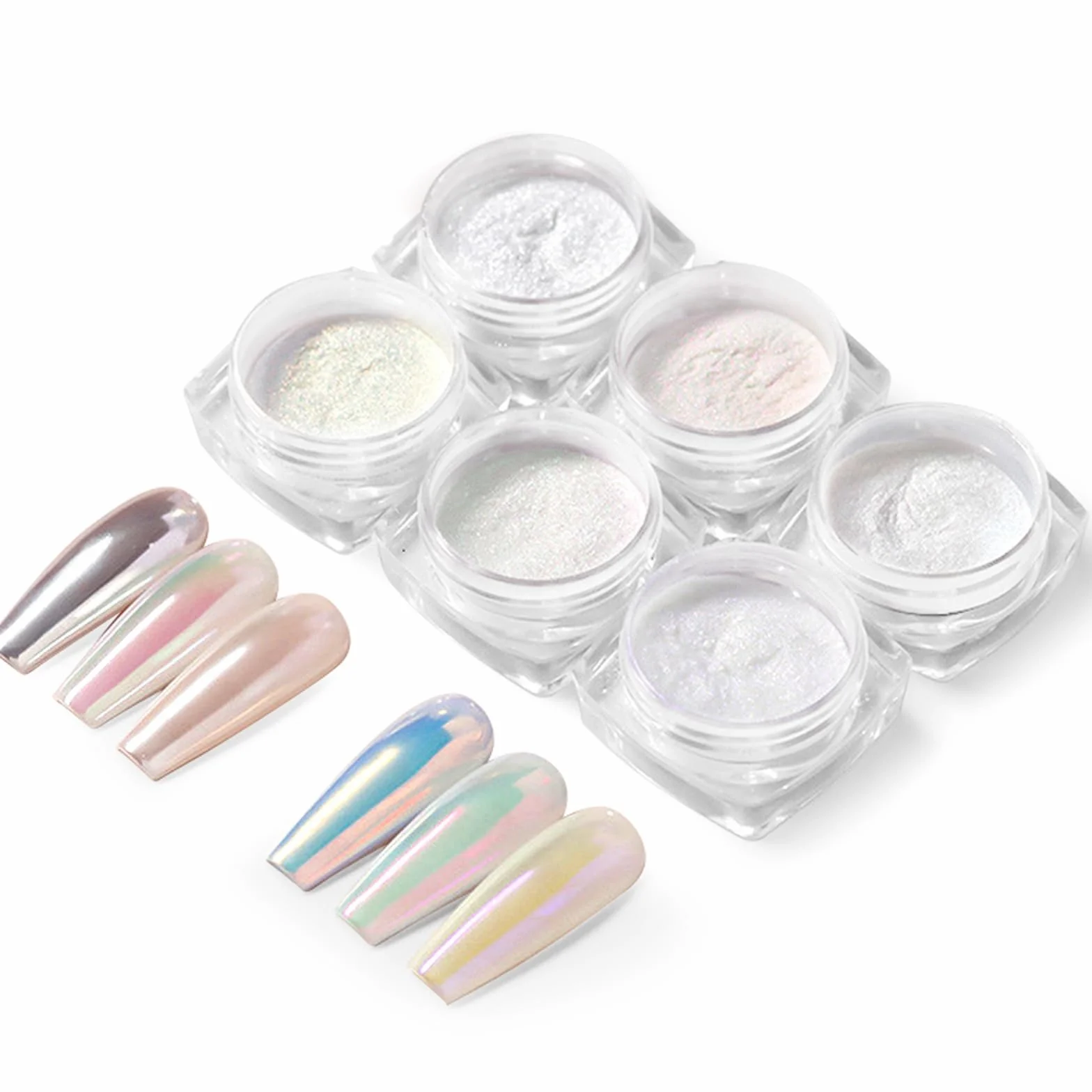 Aurora Ice Shimmer Chrome Nail Powder biała perła puder do paznokci 6 szt.