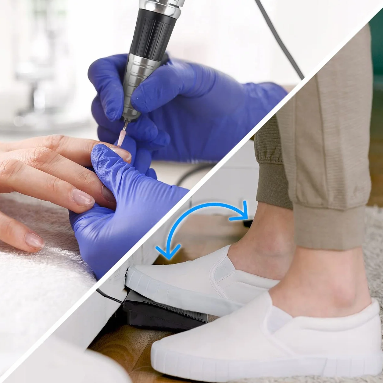 Maltec Profesjonalna frezarka do paznokci 68 W, zestaw elektrycznych pilników do paznokci, 35 000 obr./min, z pedałem nożnym i bitami do manicure pedicire