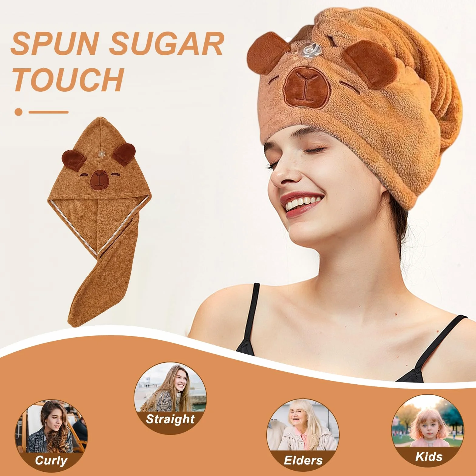 Ręcznik do włosów z mikrofibry szybkoschnący turban Capybara super chłonny z guzikiem dla kobiet długie włosy
