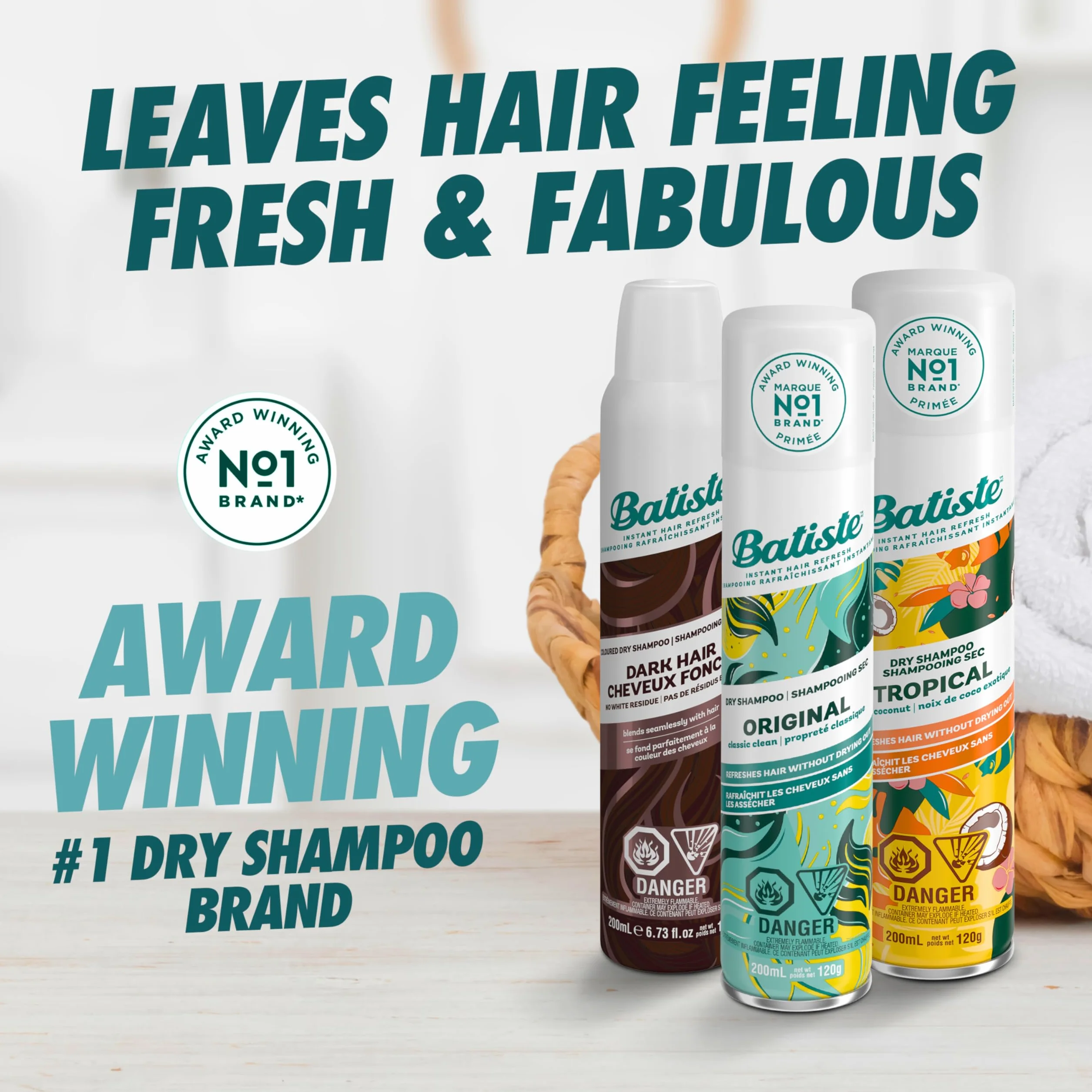 Batiste Suchy szampon Blond 200 ml Suchy szampon do odświeżania i stylizacji włosów w sprayu do jasnych włosów, bez pozostałości bez spłukiwania, fryzura z efektem kolorystycznym