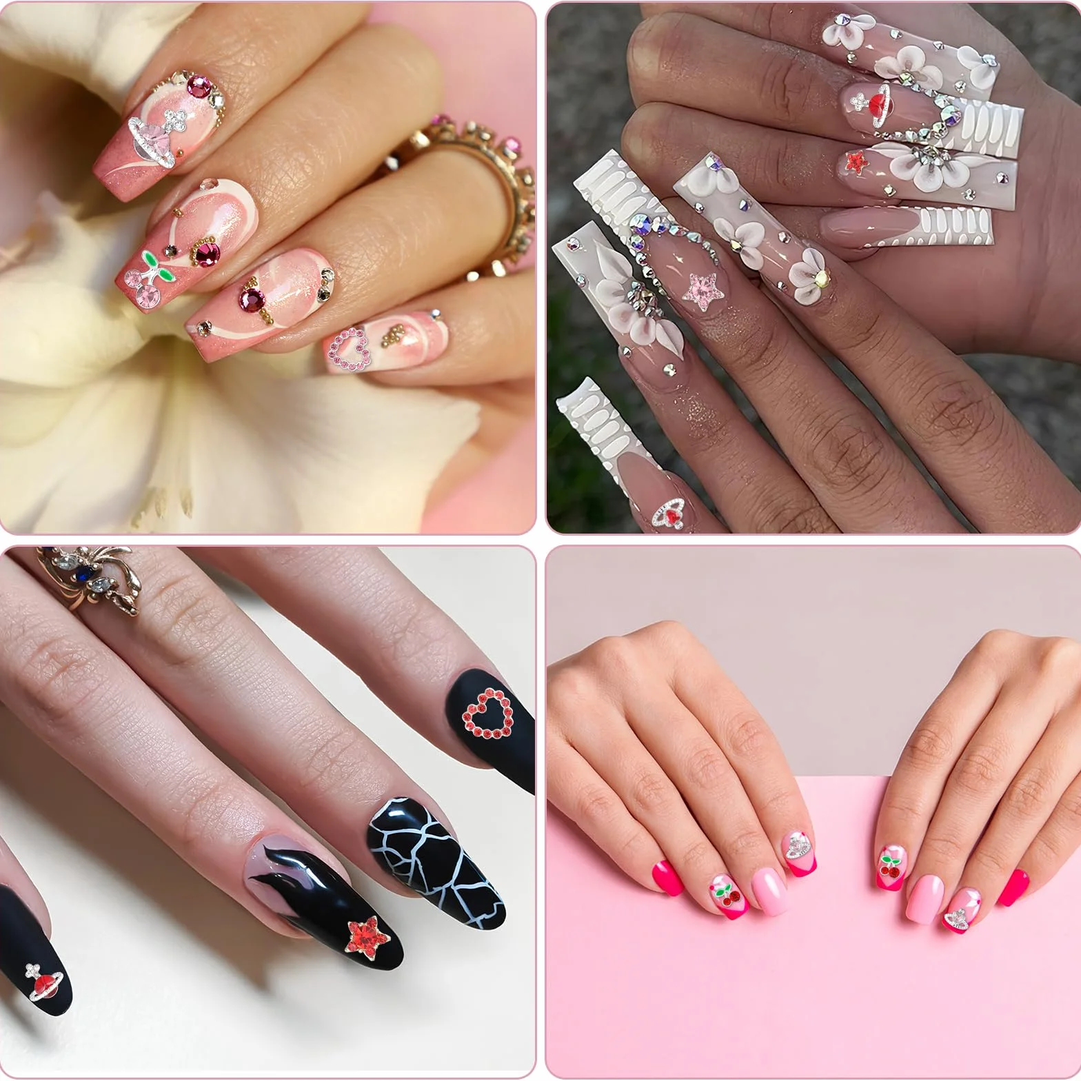 Qianyu 40 sztuk zawieszek do paznokci 3D, dekoracja paznokci, śliczne zawieszki do paznokci, wiśniowe, kamienie stras, akcesoria do paznokci, diamenty do manicure DIY, rzemiosła, biżuterii, akcesoria,