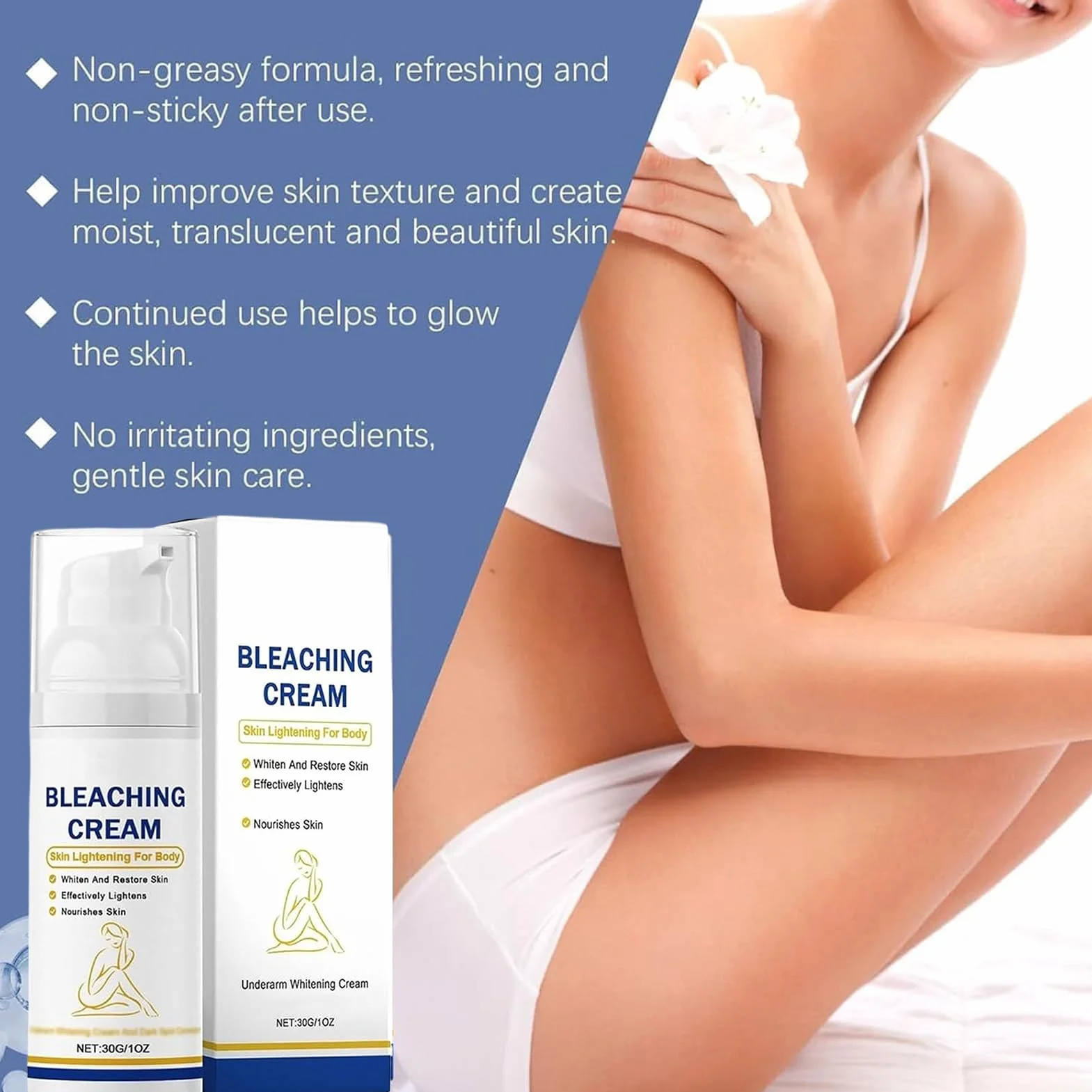 Lightening Cream, Skin Brightener, Spot Remover, Gentle Formula for Dull Areas, Neck, Buttock, Hand, Sun Damage, Sensitive Skin, Daily Care, Hydration, Tone Balance, Glow Boost