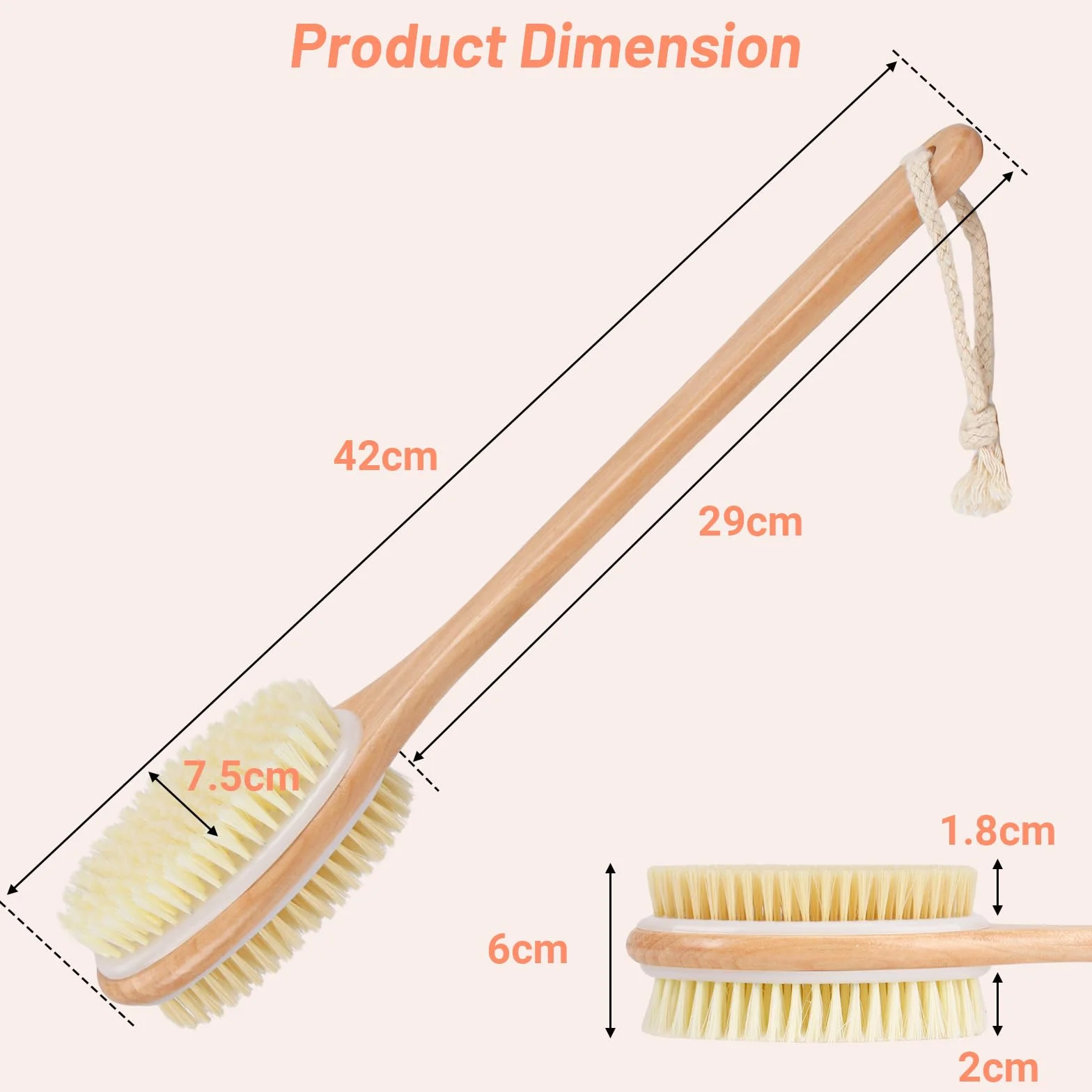 Alyvisun Drewniana Szczotka Pod Prysznic z Długą Rączką, Dwustronna Back Scrubber, Złuszczająca Szczotka do Ciała