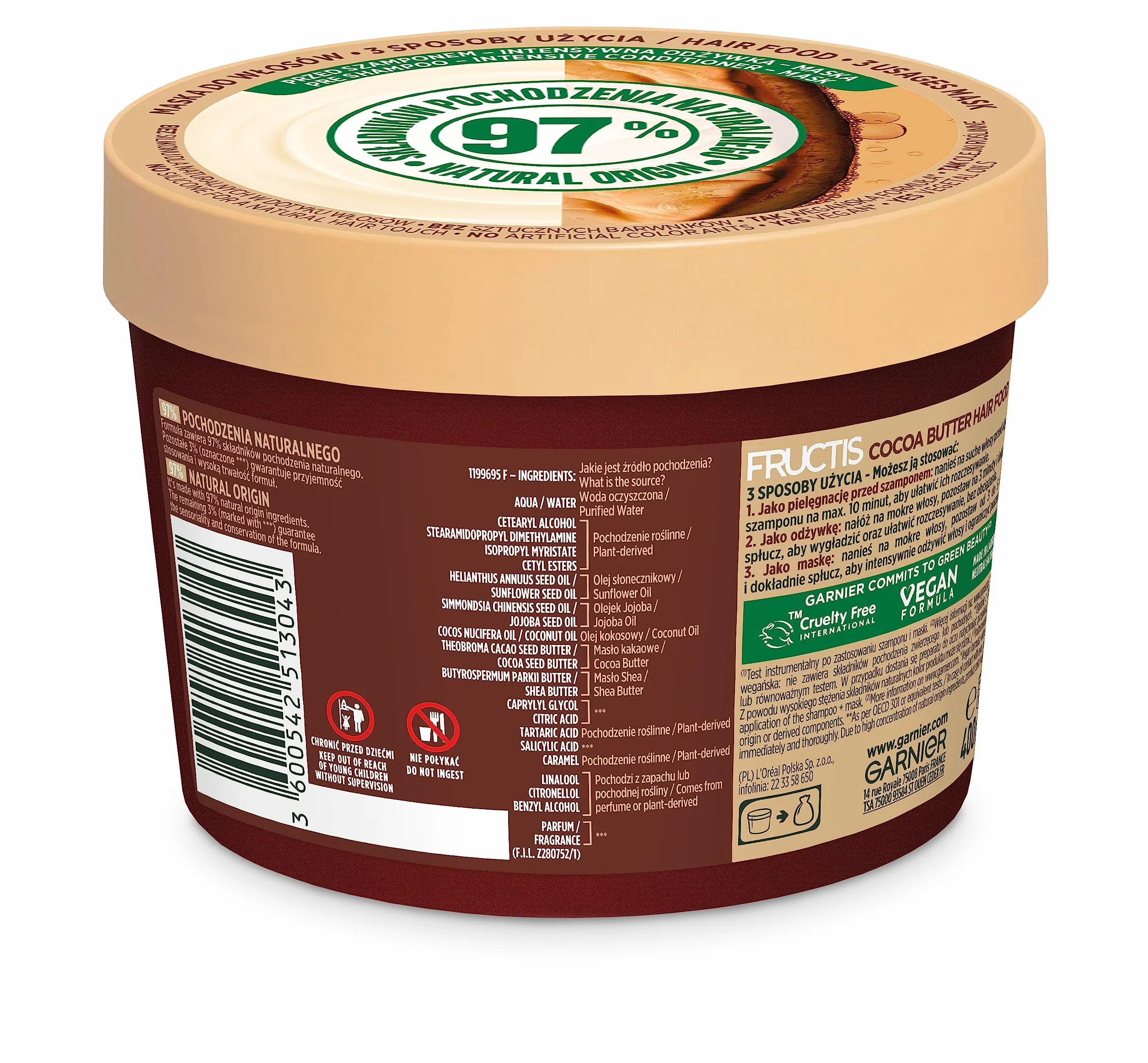 Garnier Fructis Hair Food Cocoa Butter Maska do włosów puszących się 400 ml