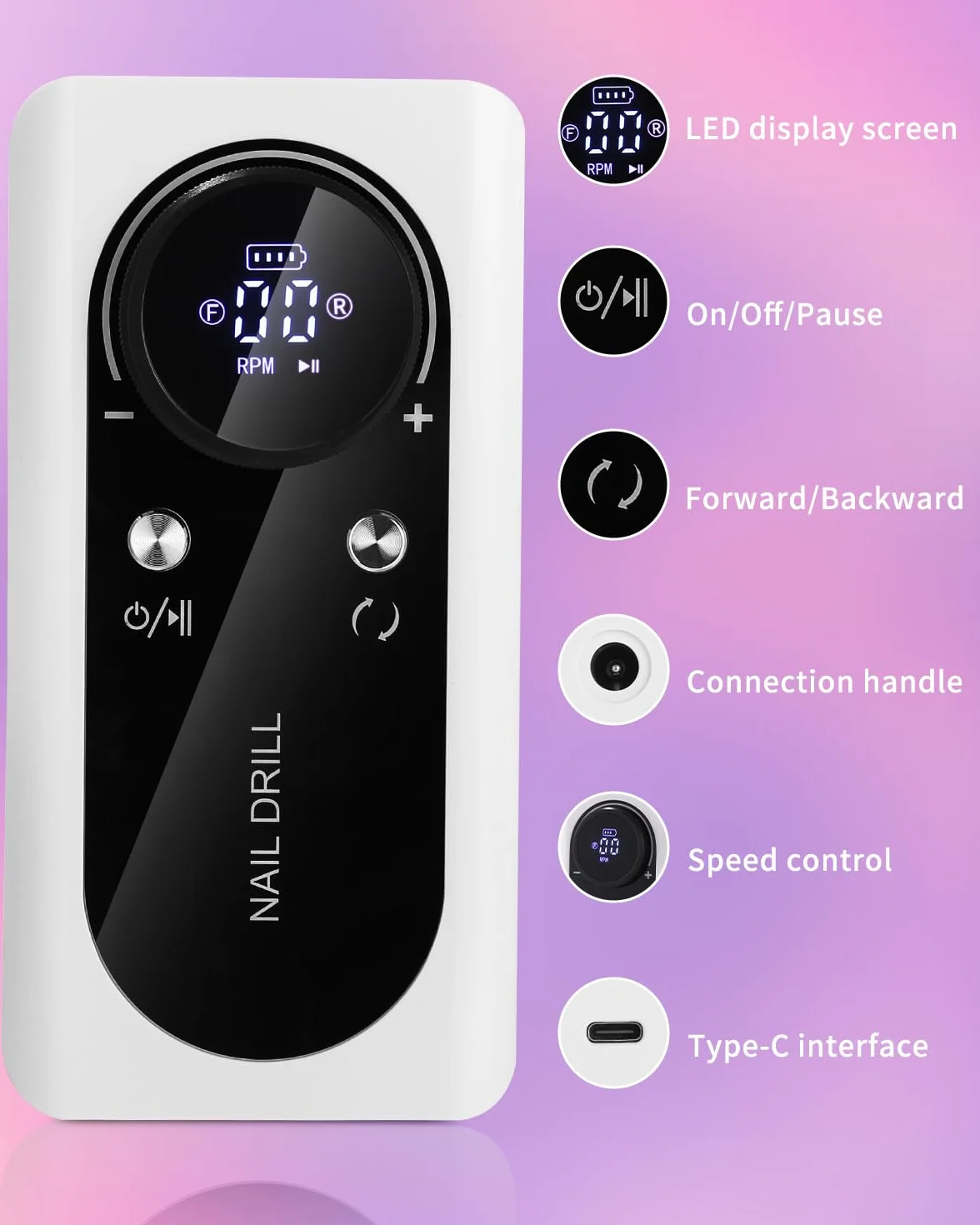 Elektryczny pilnik do paznokci 45 000 obr./min z wyświetlaczem LED USB zestaw do manicure
