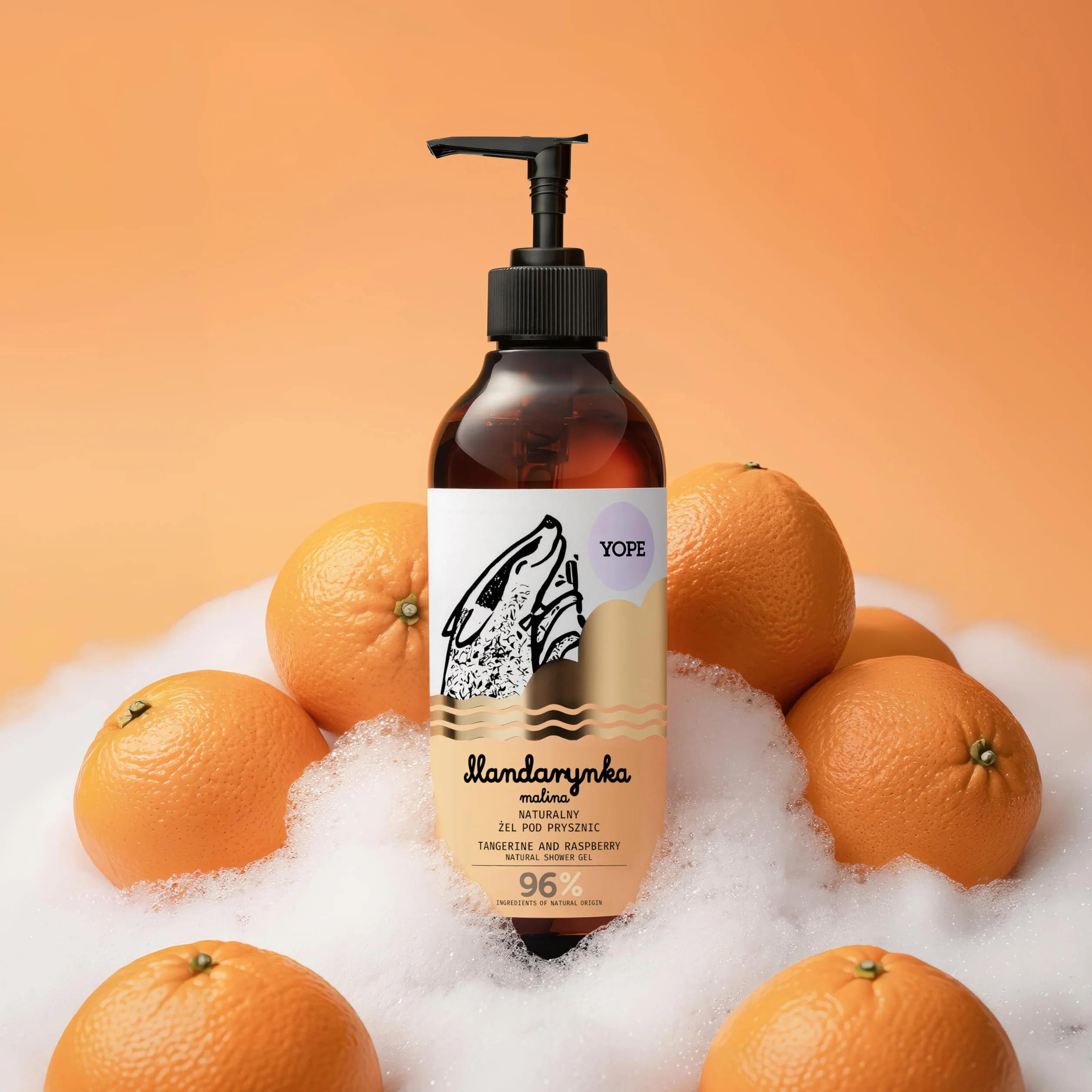 YOPE Naturalny żel pod prysznic, mandarynka i malina, neutralne pH, ultra delikatne czyszczenie, ekstrakt z mandarynki, gliceryna roślinna, wegańska formuła, 97% naturalnych składników, 400 ml