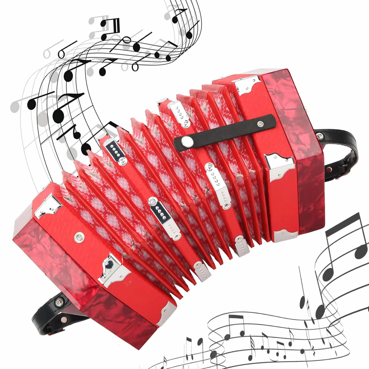 Akordeon Concertina, Profesjonalna Concertina, na sprzedaż Akordeon z torbą do Przechowywania, Bogate Zmiany Barwy Wygodny, Czuły Przycisk z Paskiem na ramię (Czerwony)