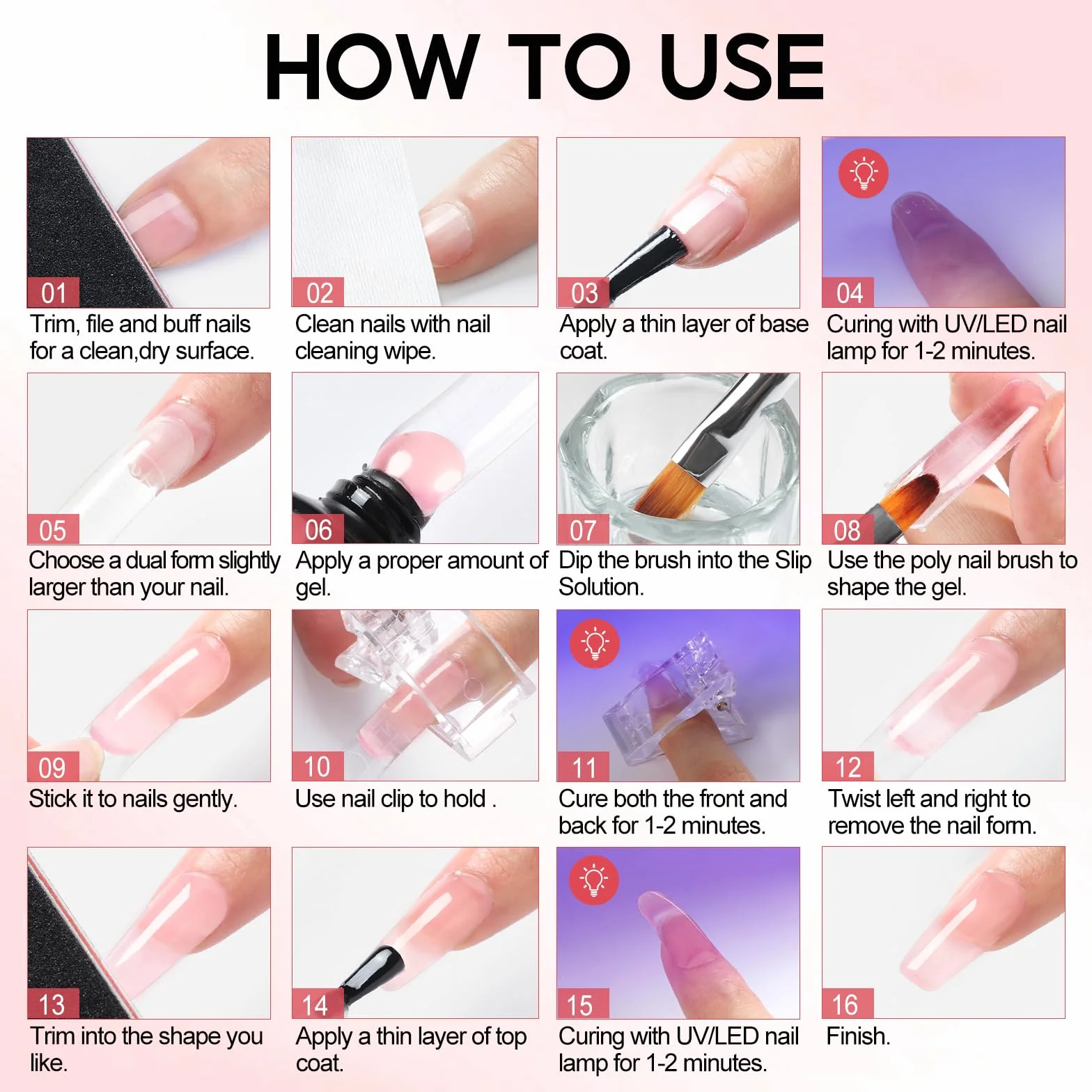 COSCELIA Poly Nail Gel Extension Kit 6 Colours 16ml Builder Kit Żel do paznokci z bazą i top coatem