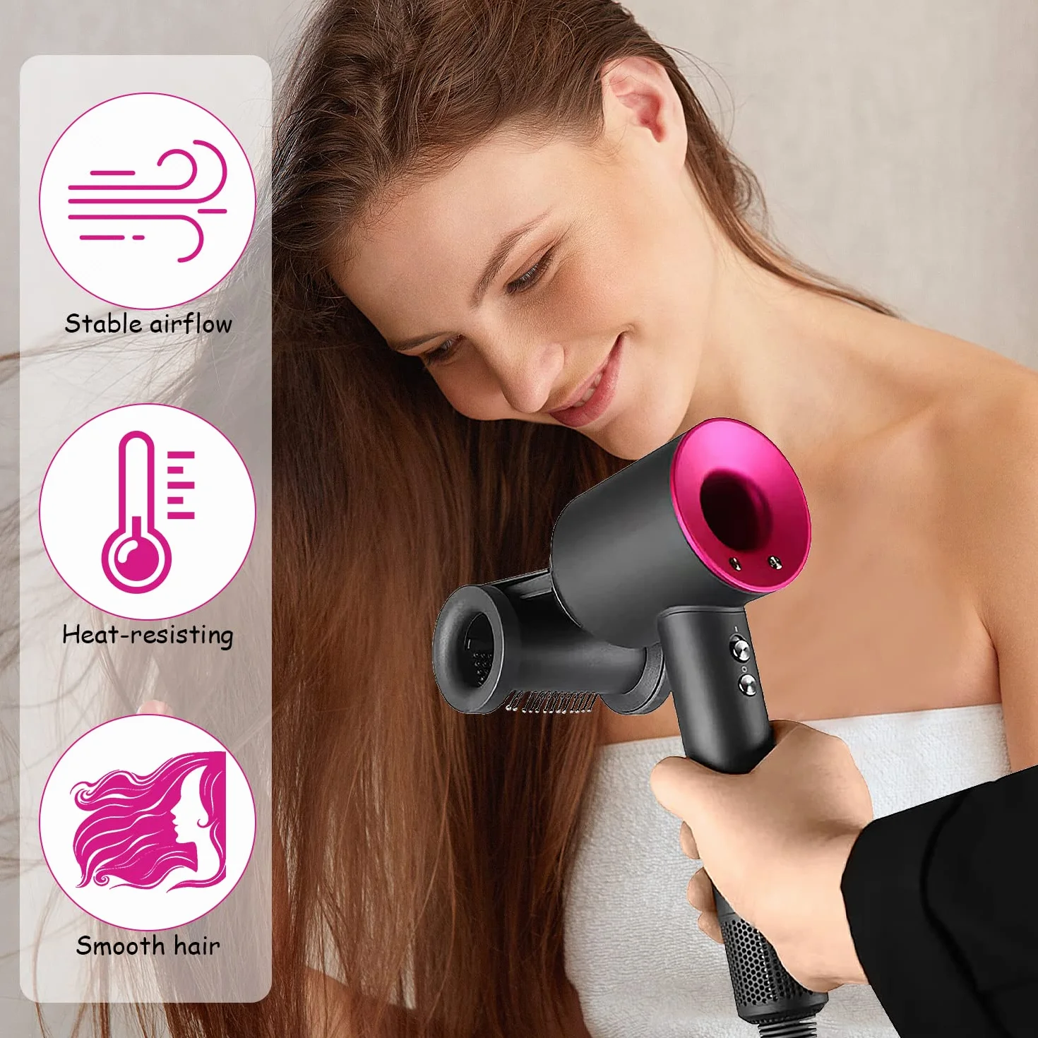 Dyfuzor na sucho do Dyson, akcesoria do suszarek do włosów Dysons, wymienne końcówki, dysza wygładzająca zmniejszająca puszenie się, gładka i puszysta stylizacja (czarna)